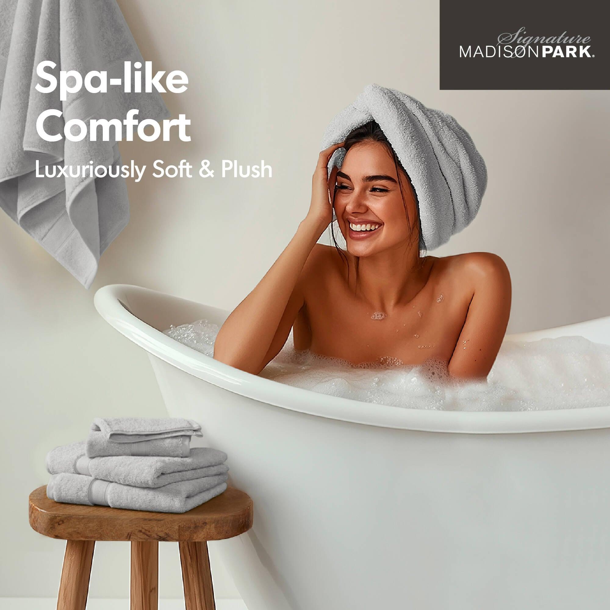 8pc Cotton Bath Towel Set Silver: Madison Park, Heavyweight Terry, OEKO-TEX Certified