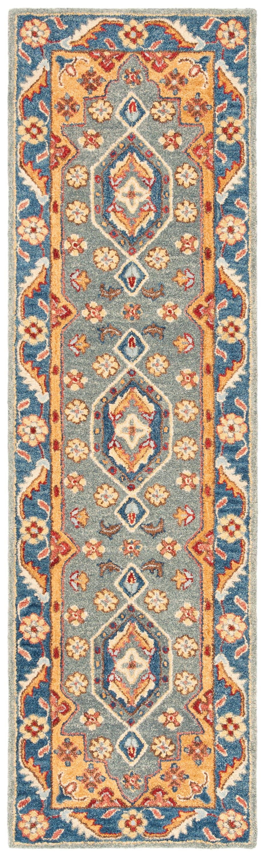 Antiquity AT504 Hand Tufted Runner Rug - Blue/Gold - 2'3"x8' - Safavieh.