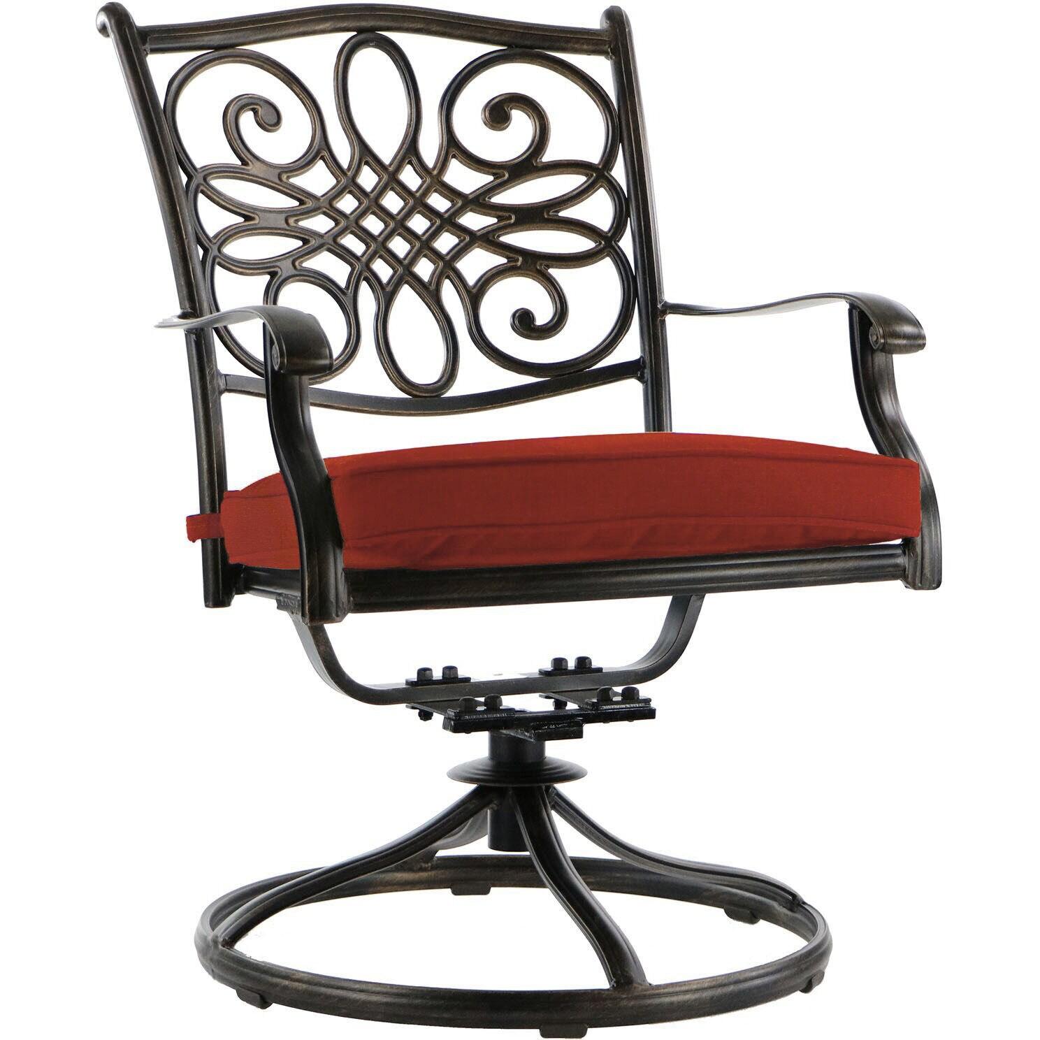 Hanover Traditions 7 Pcs Aluminum Outdoor Dining Set with Cast-top Table, Red