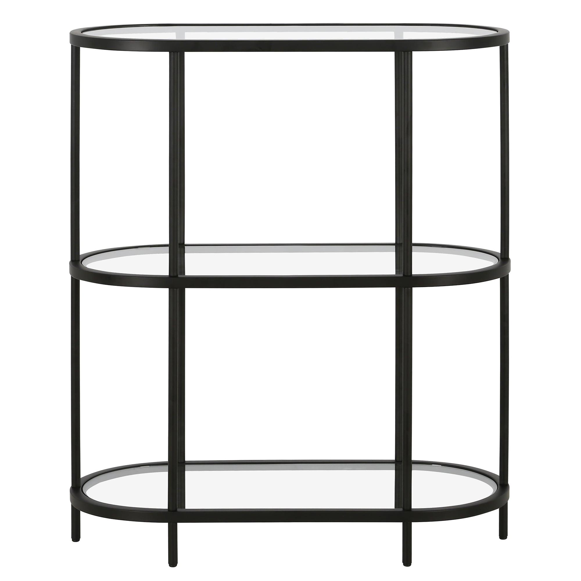 Evelyn&Zoe Leif 30" Wide Oval Bookcase, Blackened Bronze