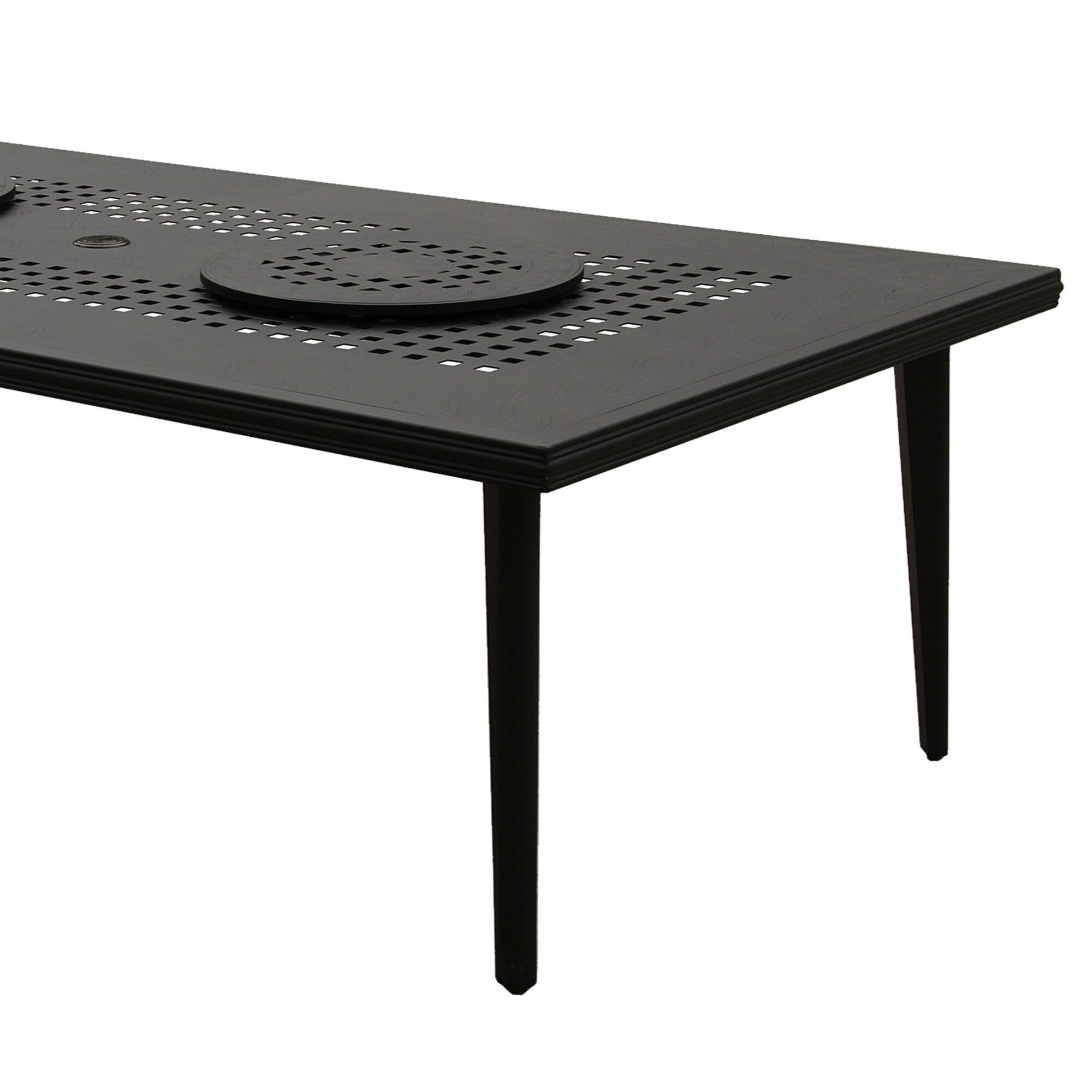 84" Modern Mesh Aluminum Patio Rectangle Dining Table with Lazy Susans: Weather-Resistant - Oakland Living
