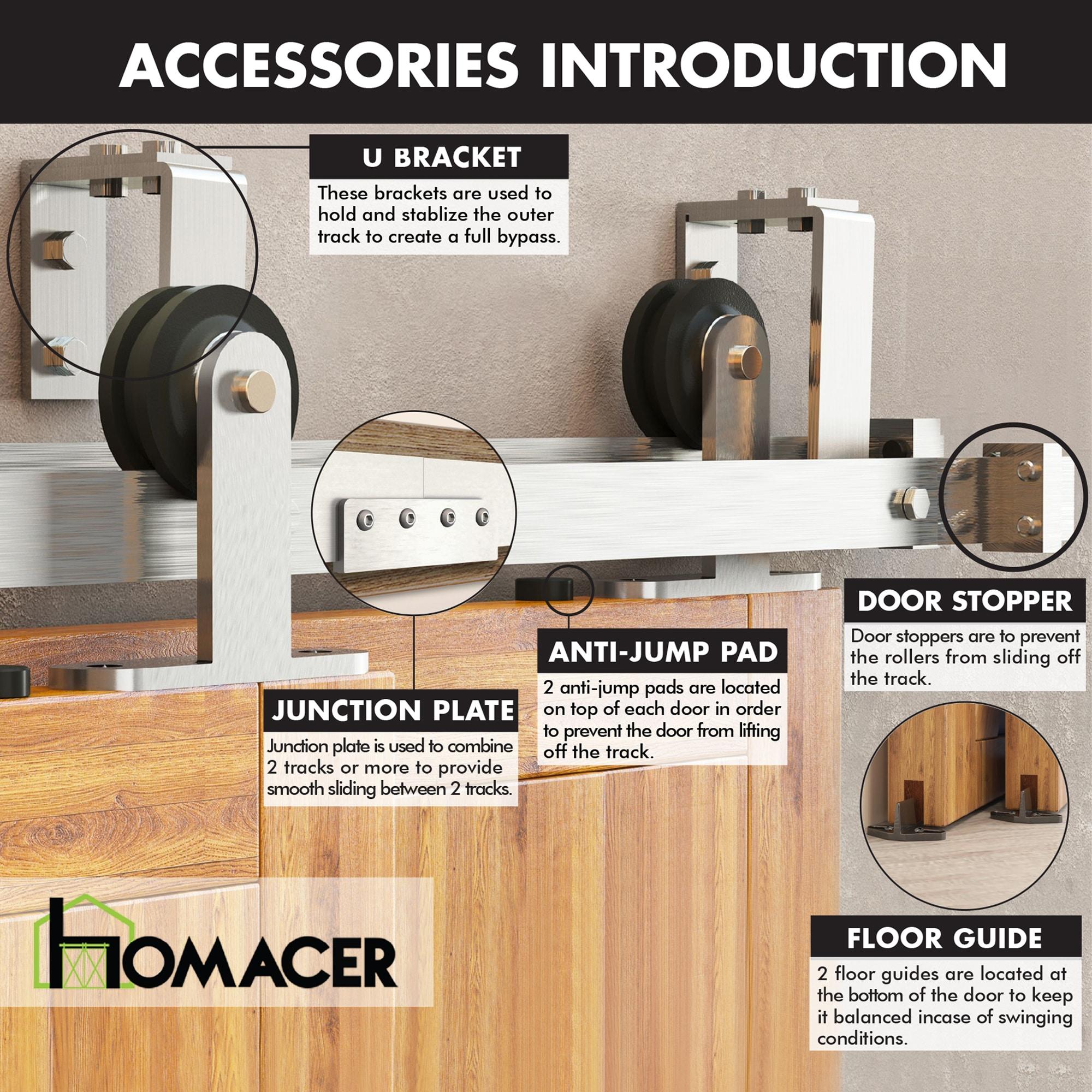 Homacer Brushed Nickel Double Track U-Shape Bypass Sliding Barn Door Hardware Kit, for Two/Double Doors, 6.6ft Long Flat Track, T-Shape Design Roller, Heavy Duty, for Interior & Exterior Use