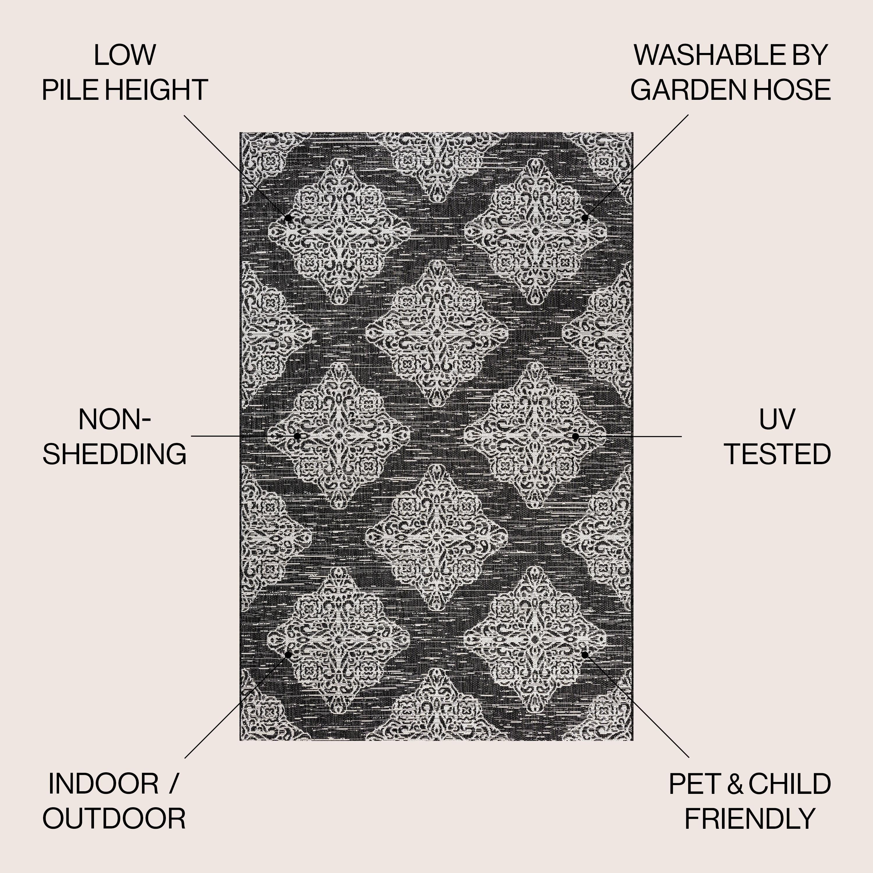 JONATHAN Y SMB121B-5 Tuscany Ornate Medallions Black/Ivory 5 ft. x 8 ft. Indoor/Outdoor Area Rug, Casual, Pet Friendly, Stain Resistant, Easy to Clean, for Patio, Living Room; Kitchen, Bedroom