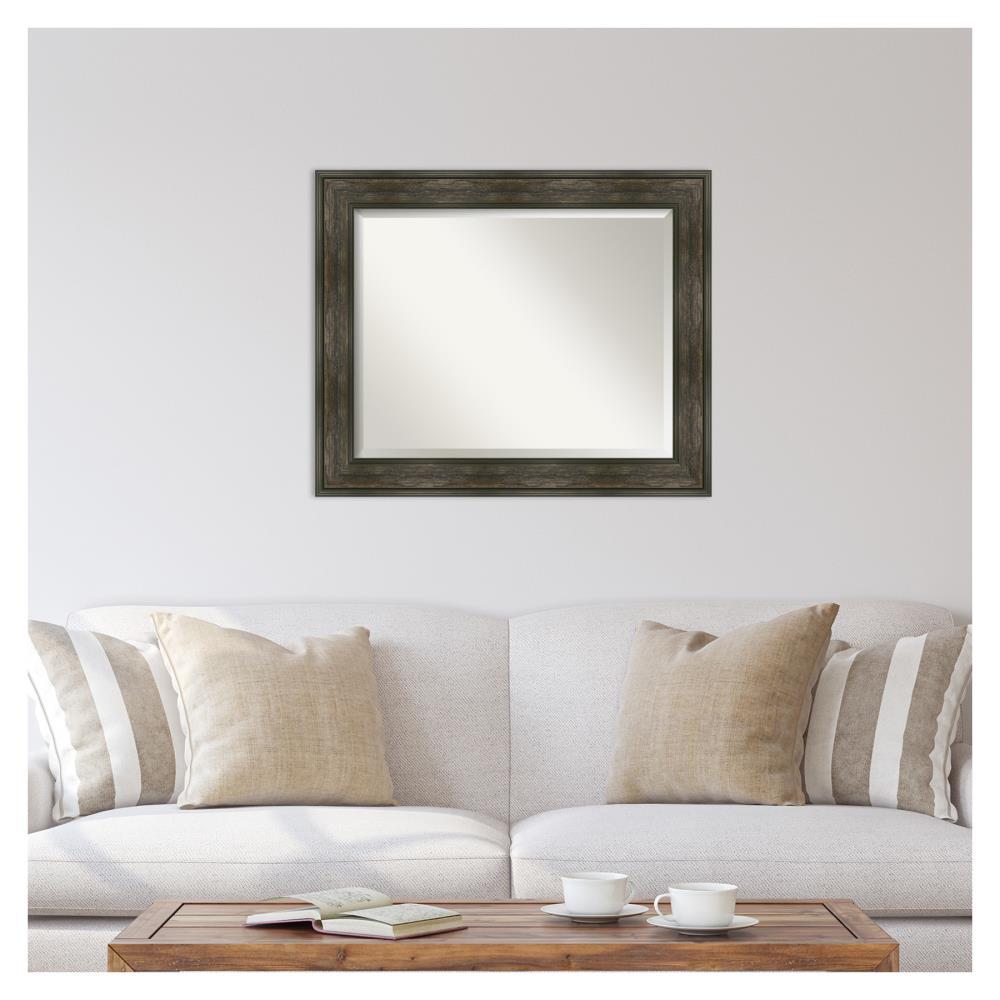 34" x 28" Non-Beveled Rail Rustic Char Wall Mirror - Amanti Art: Rectangle, Polystyrene Frame, Wall Mounted