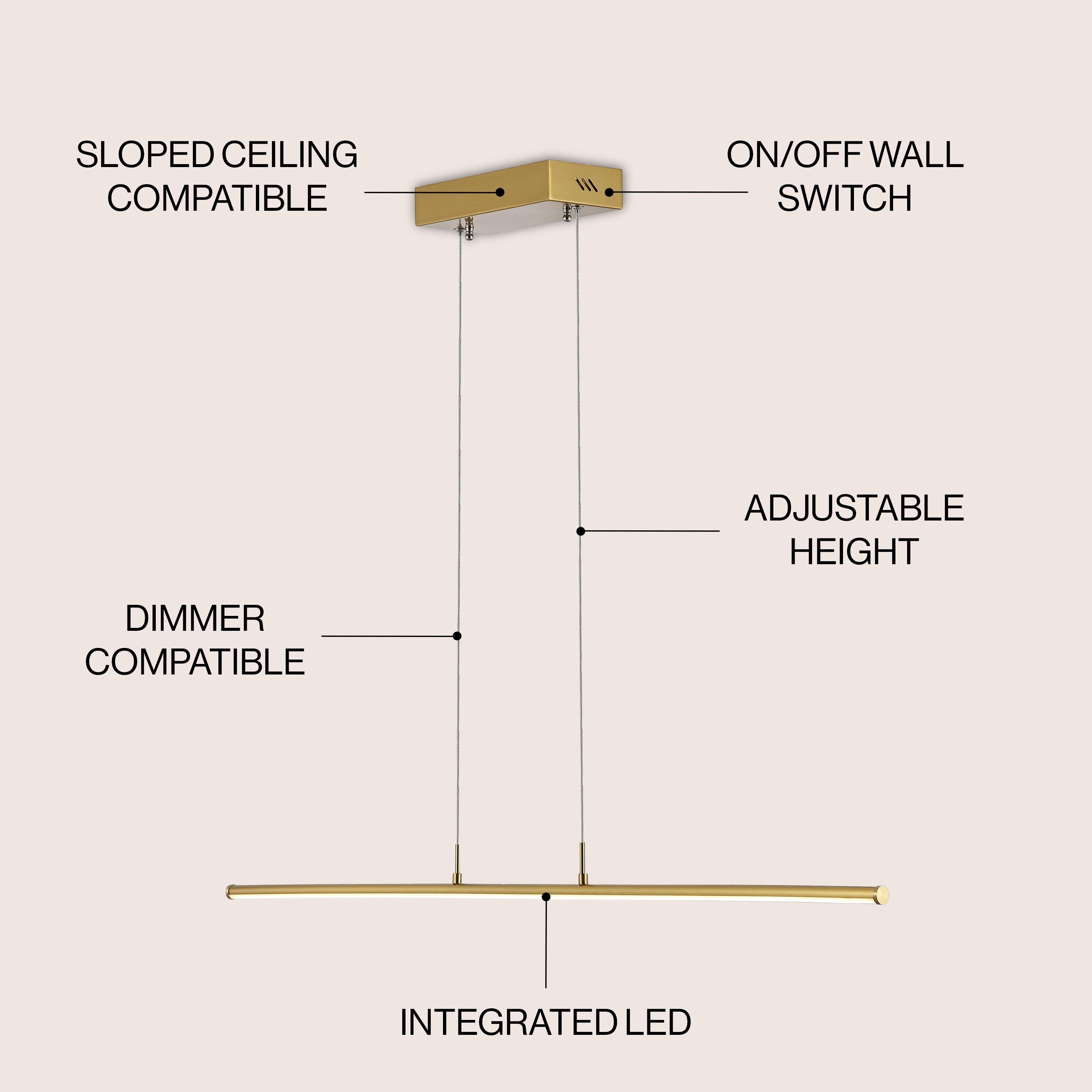 JONATHAN Y JYL7023C Conley 39.5" Adjustable Integrated LED Metal Linear Pendant, Brass Gold for Kitchen, Dining Room, Living Room