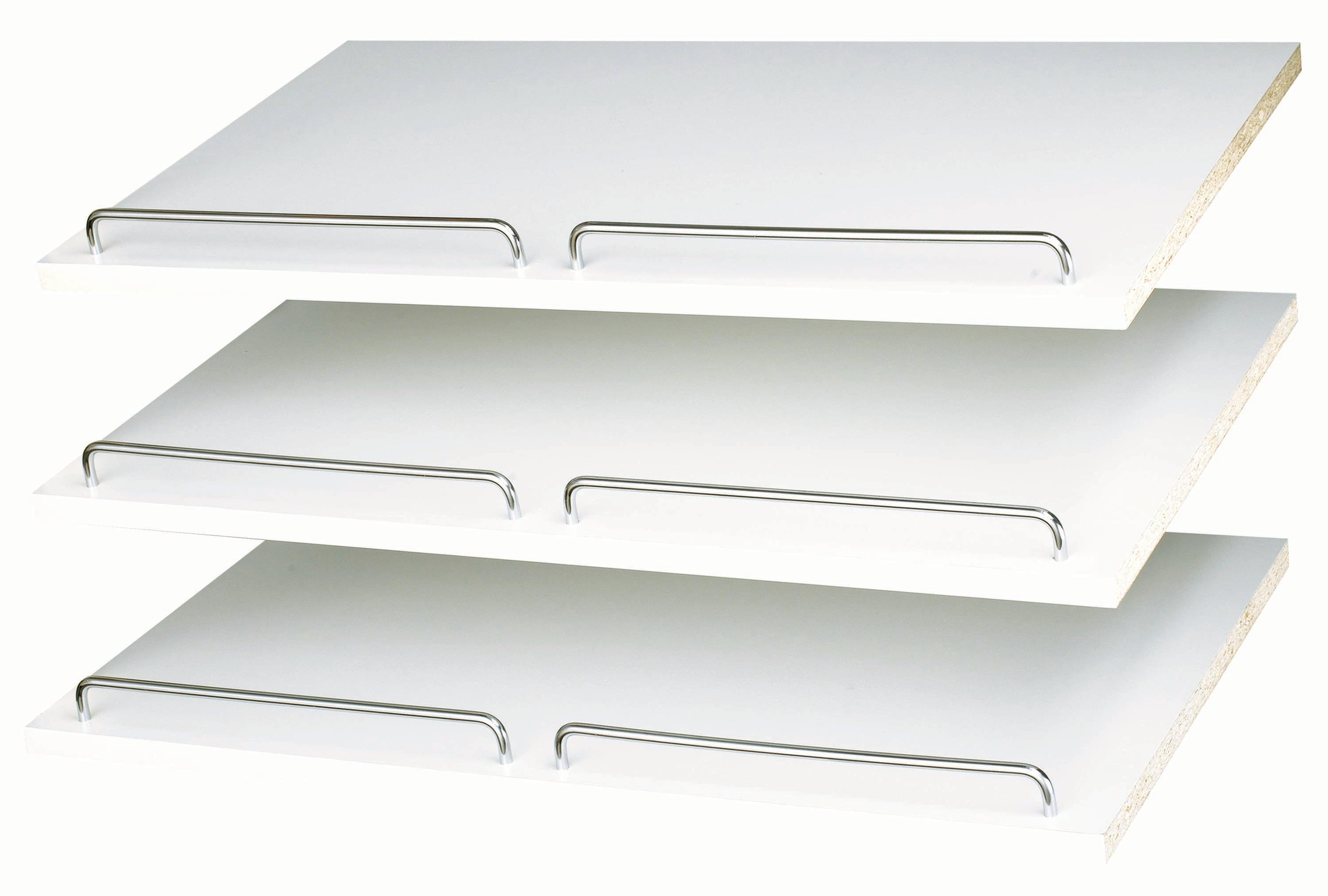 White Laminate Angled Shoe Shelves with Chrome Rails