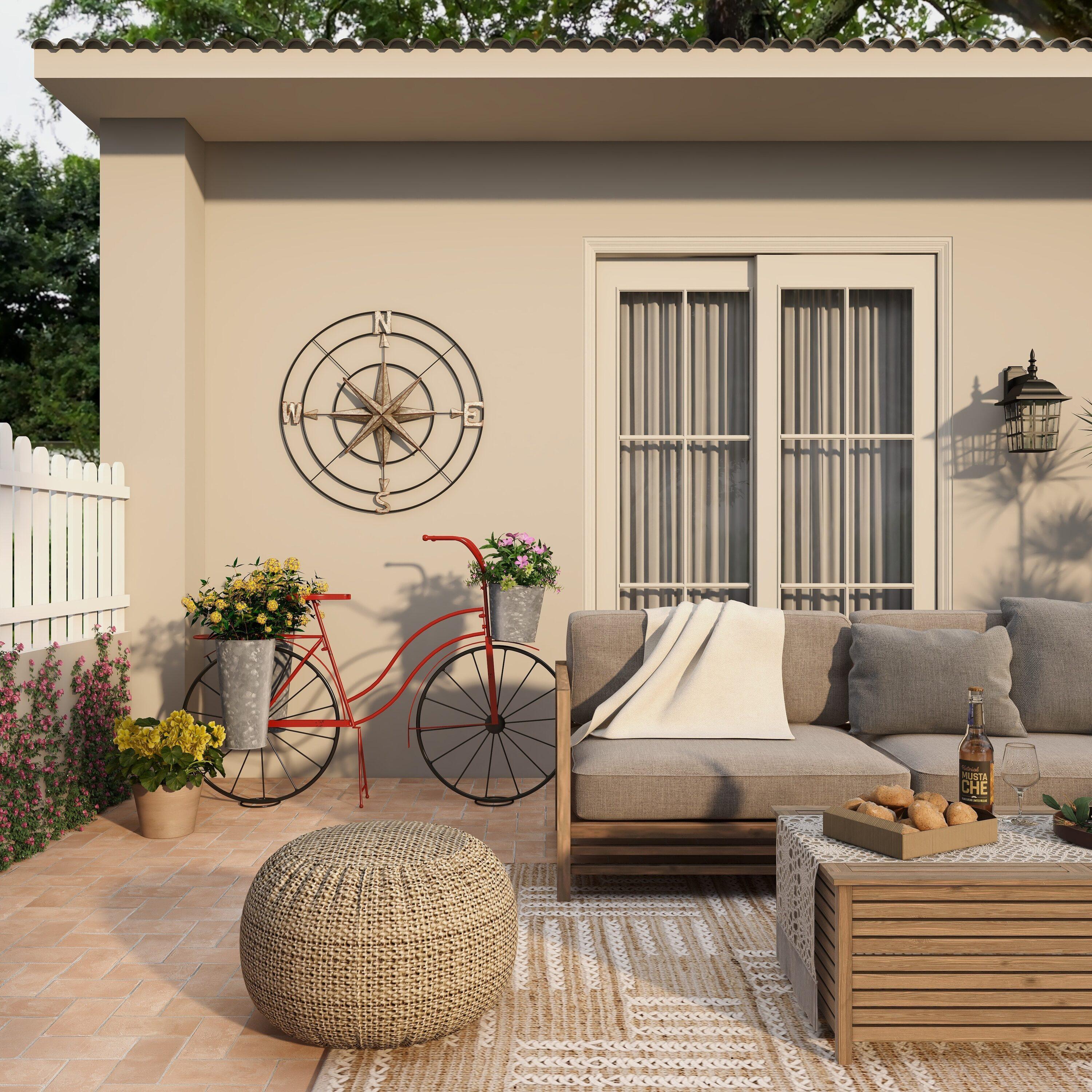 DecMode Farmhouse Metal Compass Shaped with 3D 8 Point Star Wall Décor, 32"D with Metallic Silver Galvanized Finish