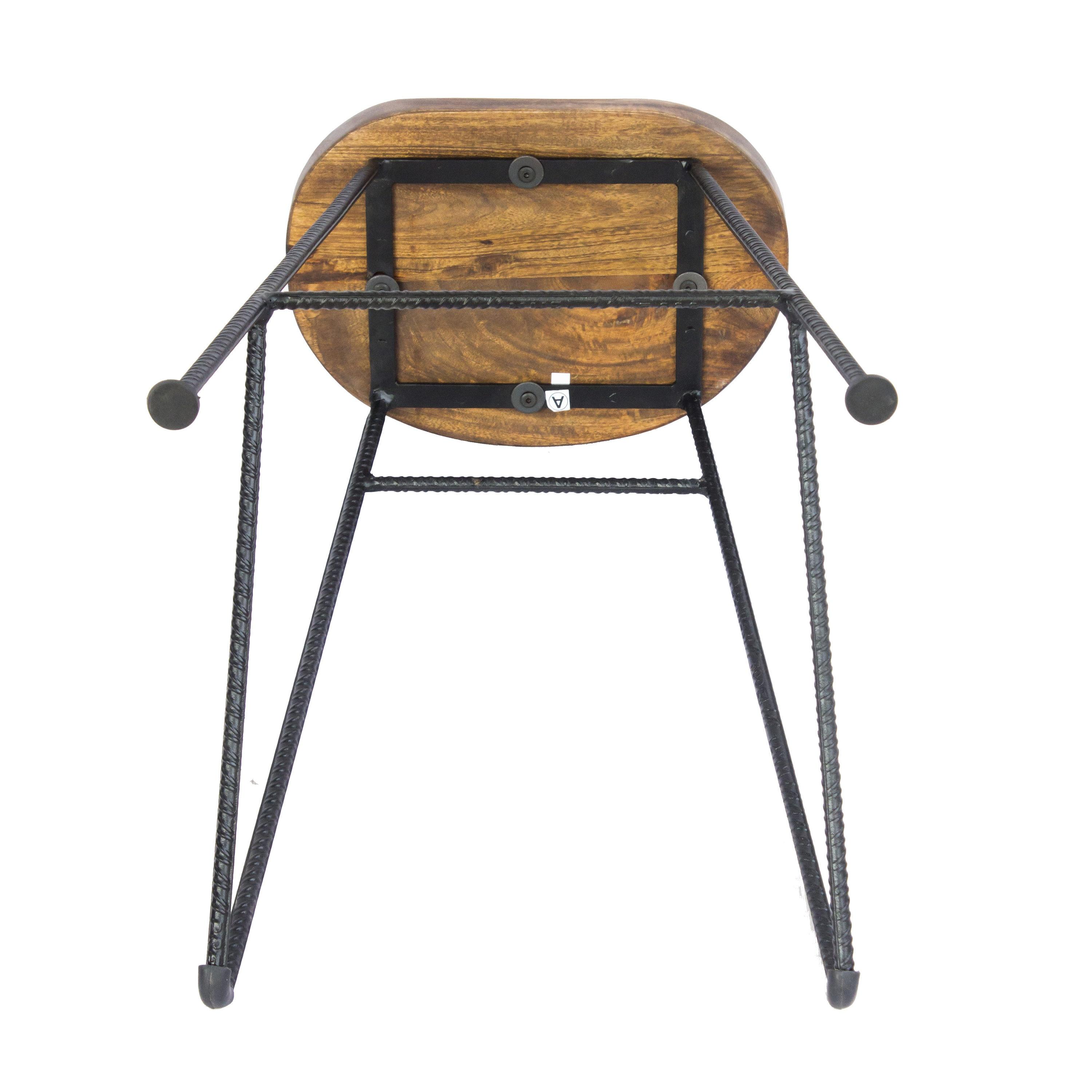 Wooden Saddle Seat Barstool with Iron Rod Legs Brown/Black - The Urban Port: Fixed Height, Polished Finish, Spot Clean