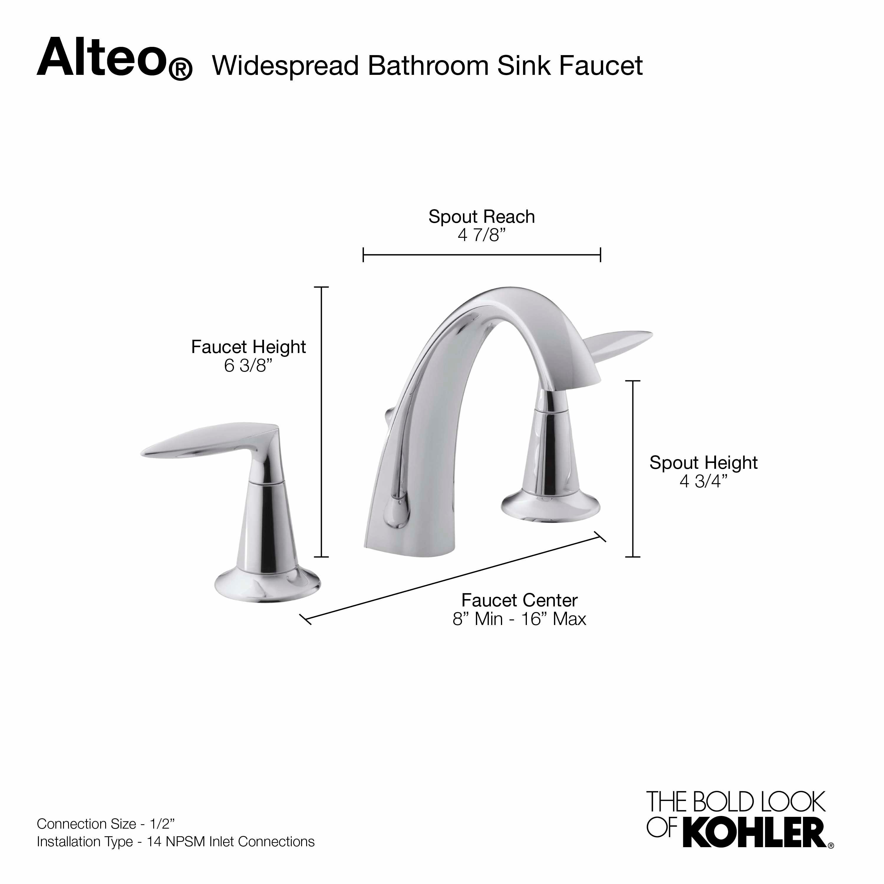 Kohler Alteo Widespread Bathroom Faucet with Pop-Up Drain Assembly, 3-Hole 2-Handle Bathroom Sink Faucet, 1.2 gpm