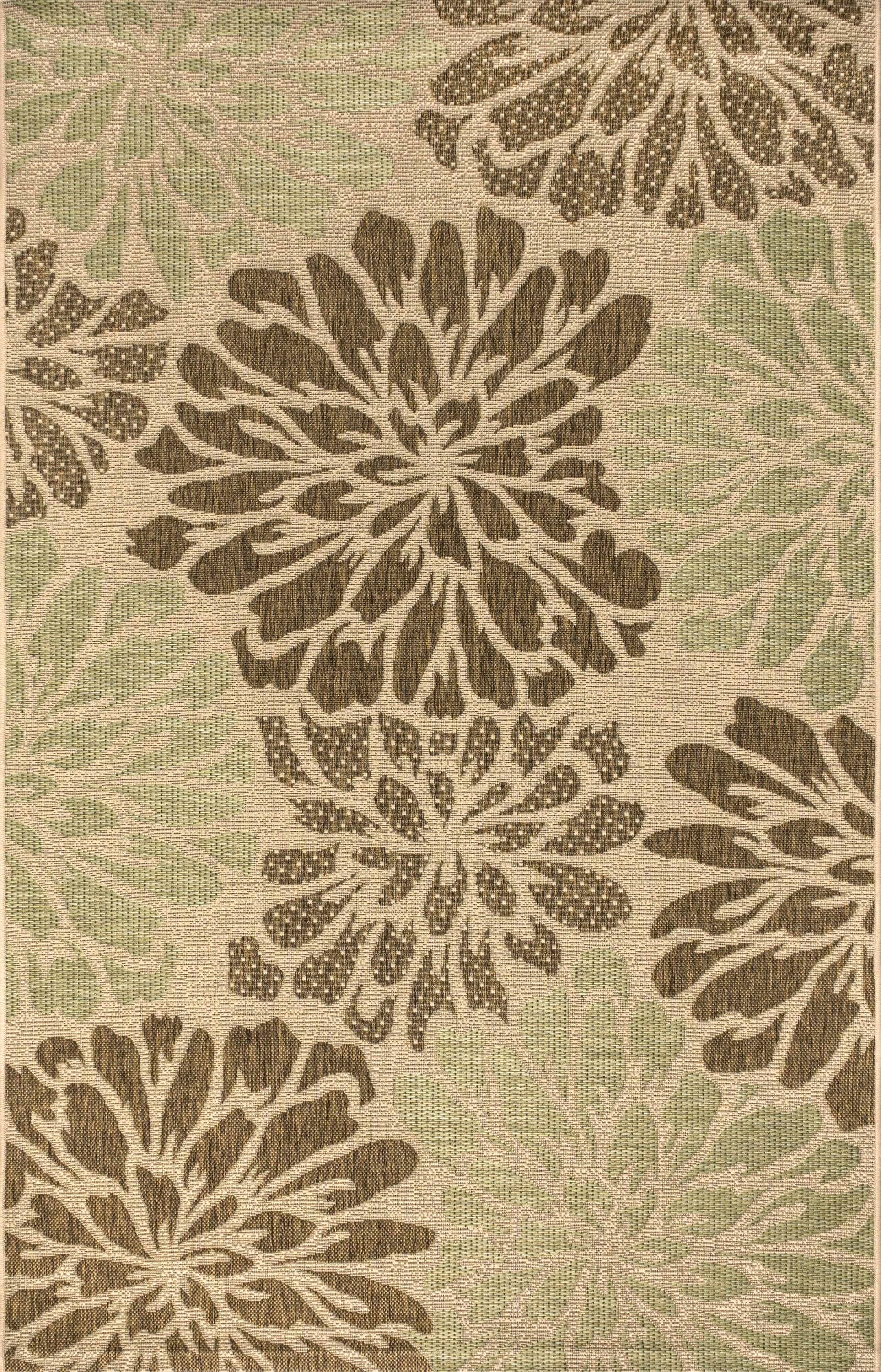3'x5' Zinnia Modern Floral Textured Weave Indoor/Outdoor Area Rug, Sage/Brown - JONATHAN Y