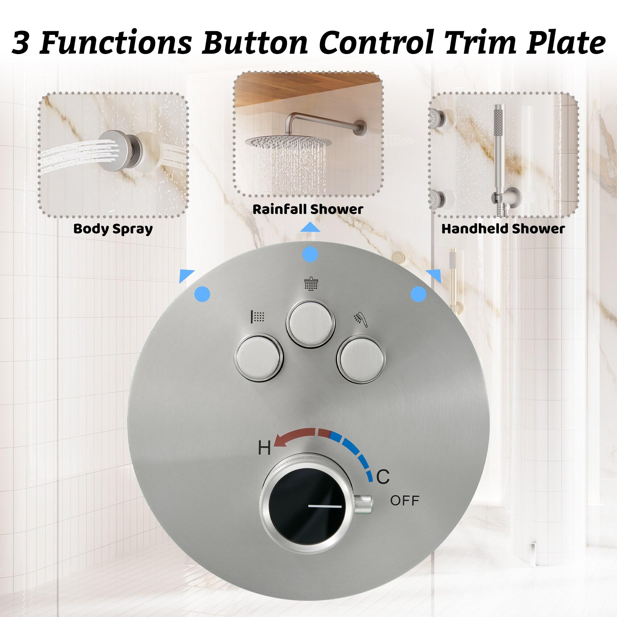 Wall Mounted Thermostatic Complete Rainfall Shower System with 6 Body Jets and Rough-in Valve
