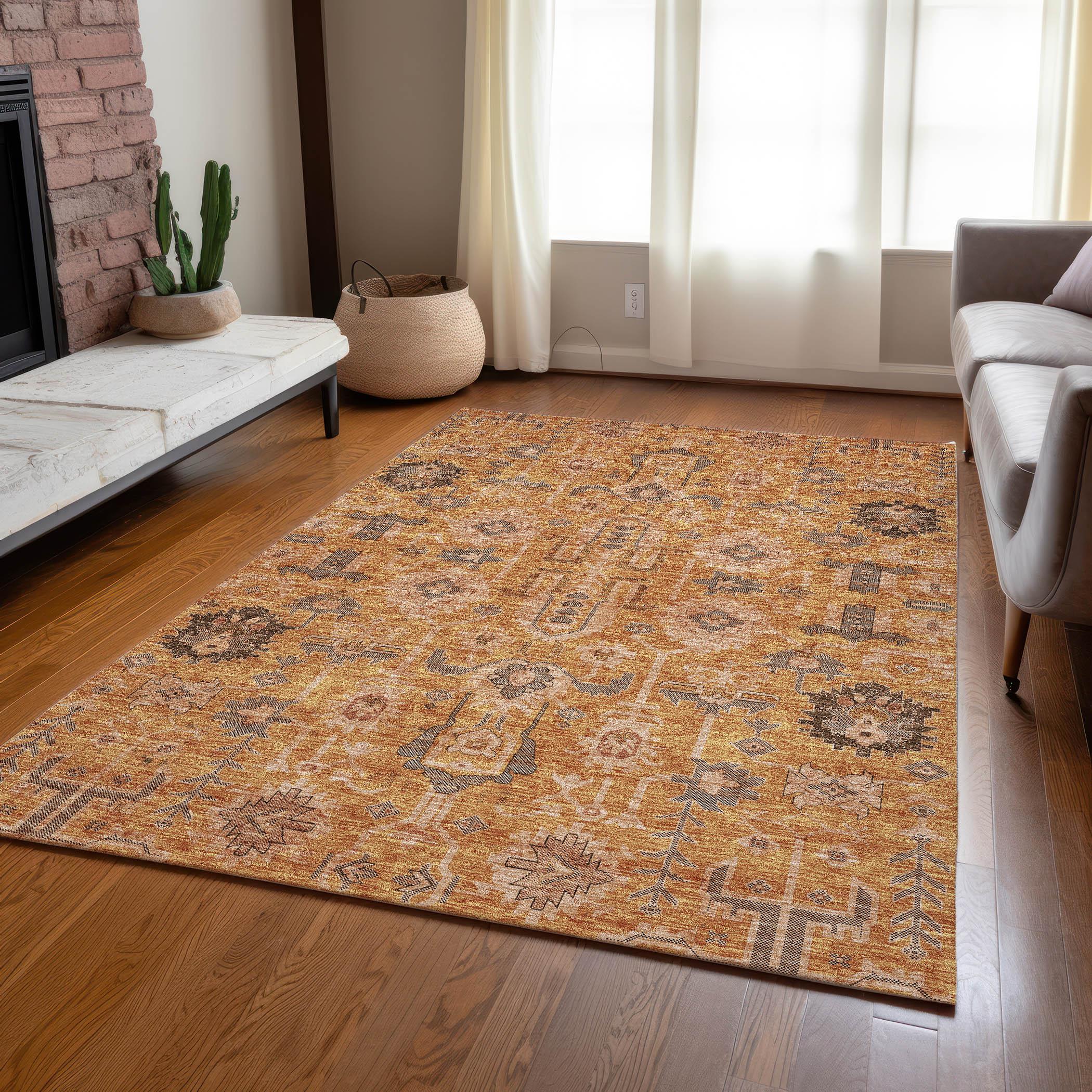 Terracotta Synthetic Flat Woven Rectangular Indoor Outdoor Rug
