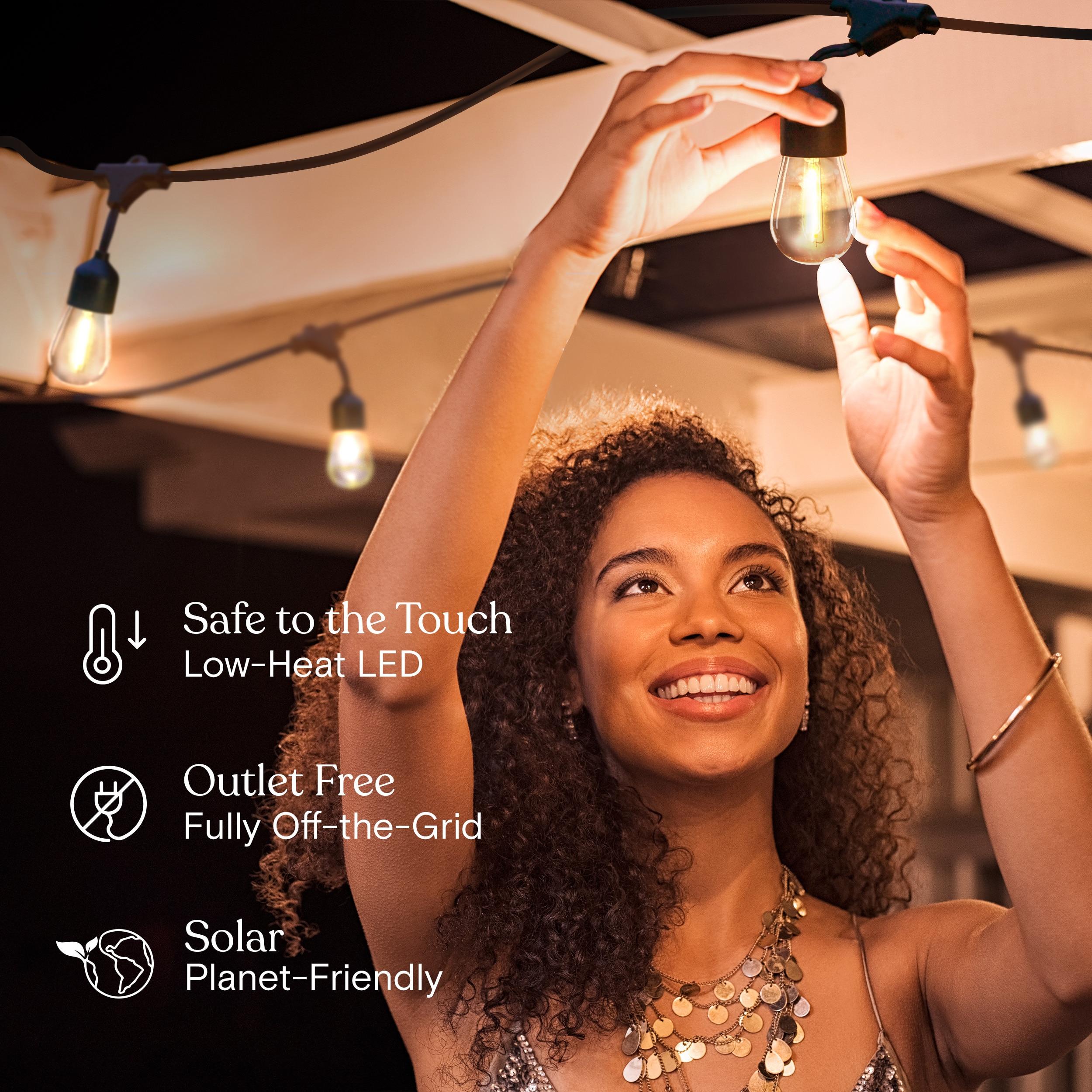 Brightech Ambience Pro 48 ft. Solar-Powered Outdoor LED String Lights with 15 Warm White S14 Bulbs, Weatherproof and Commercial-Grade Cord