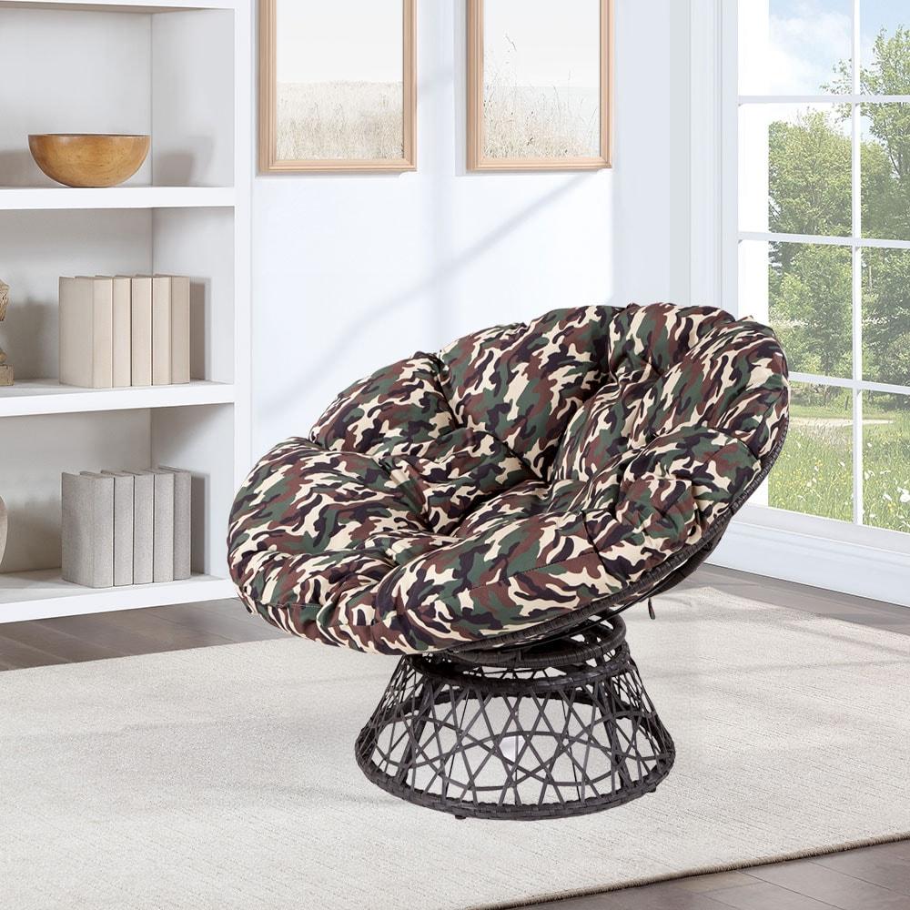 OSP Home Furnishings Papasan Chair with Camo Cushion and Black Frame