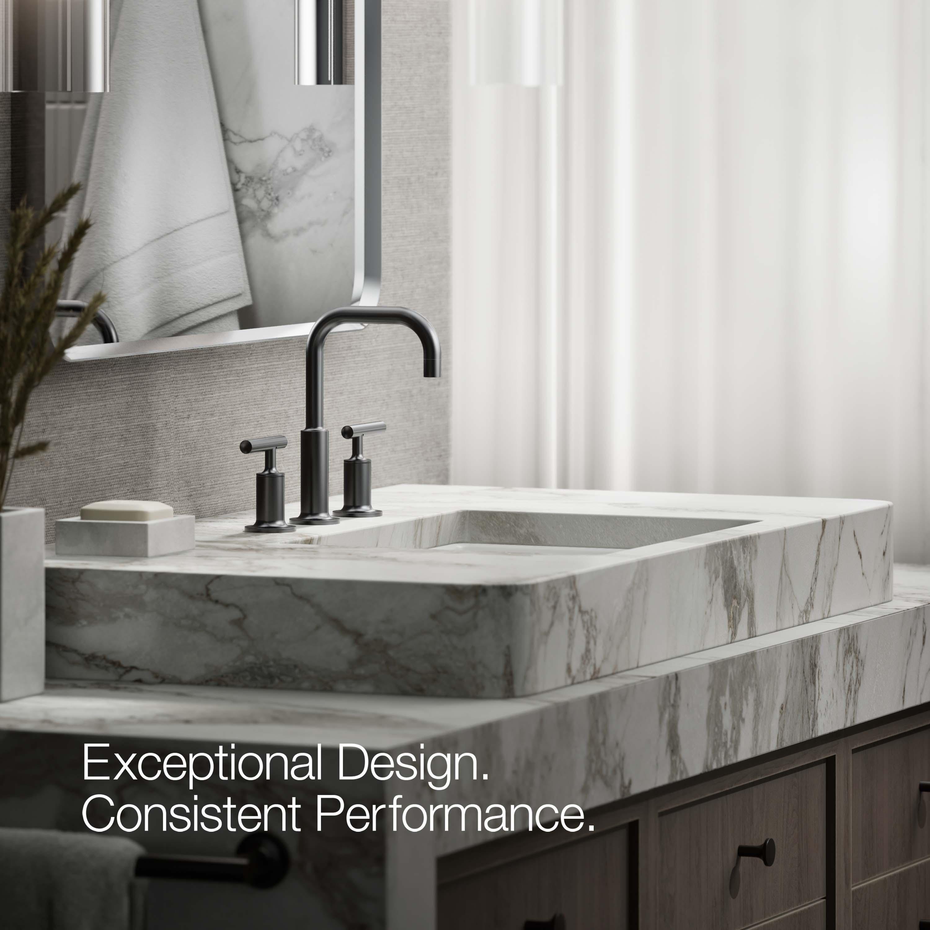 Purist® Widespread Faucet with Drain Assembly Low Lever Handles and Low Gooseneck Spout