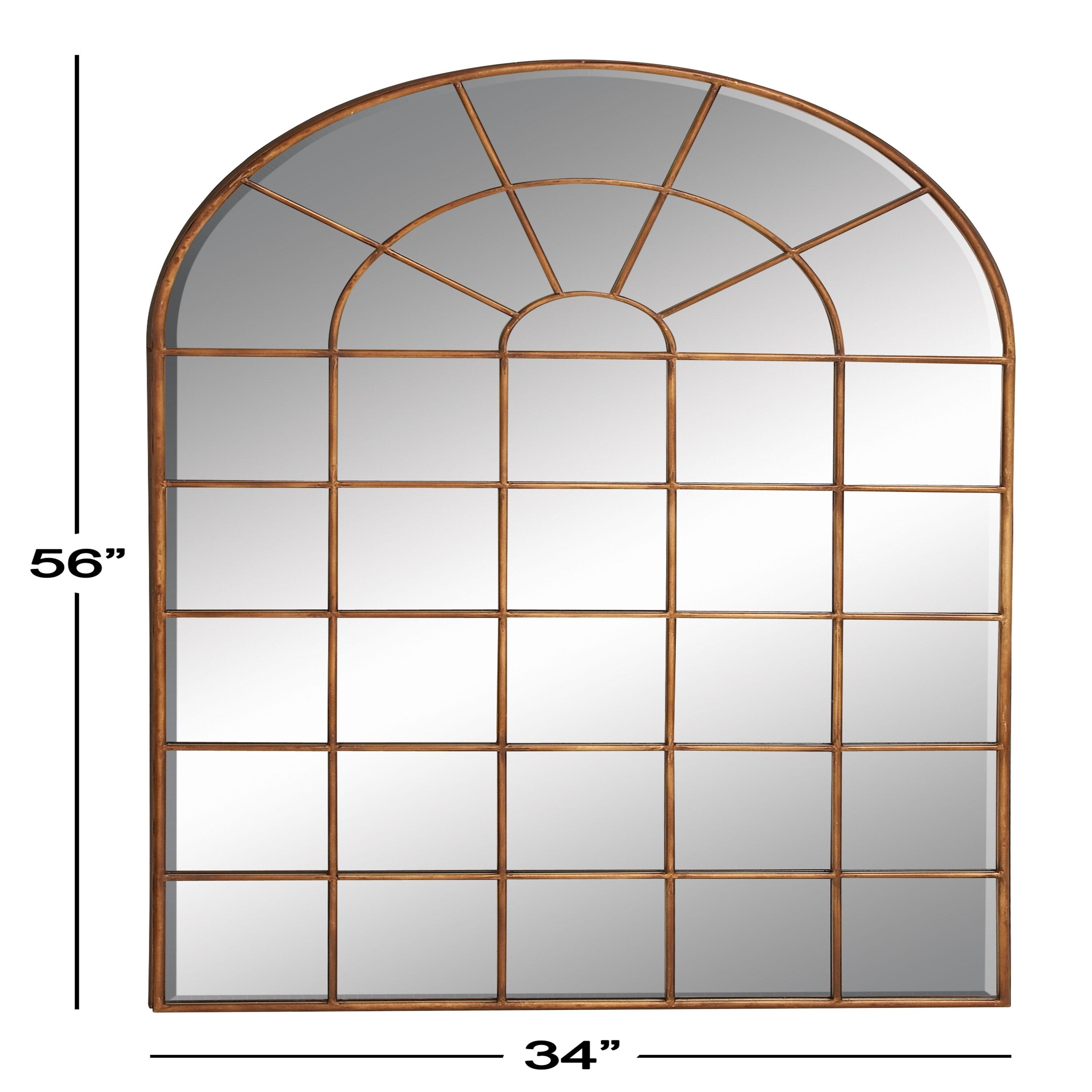 DecMode Traditional Windowpane Style Metal Wall Mirror with Polished Brown Finish, 34"W x 56"H