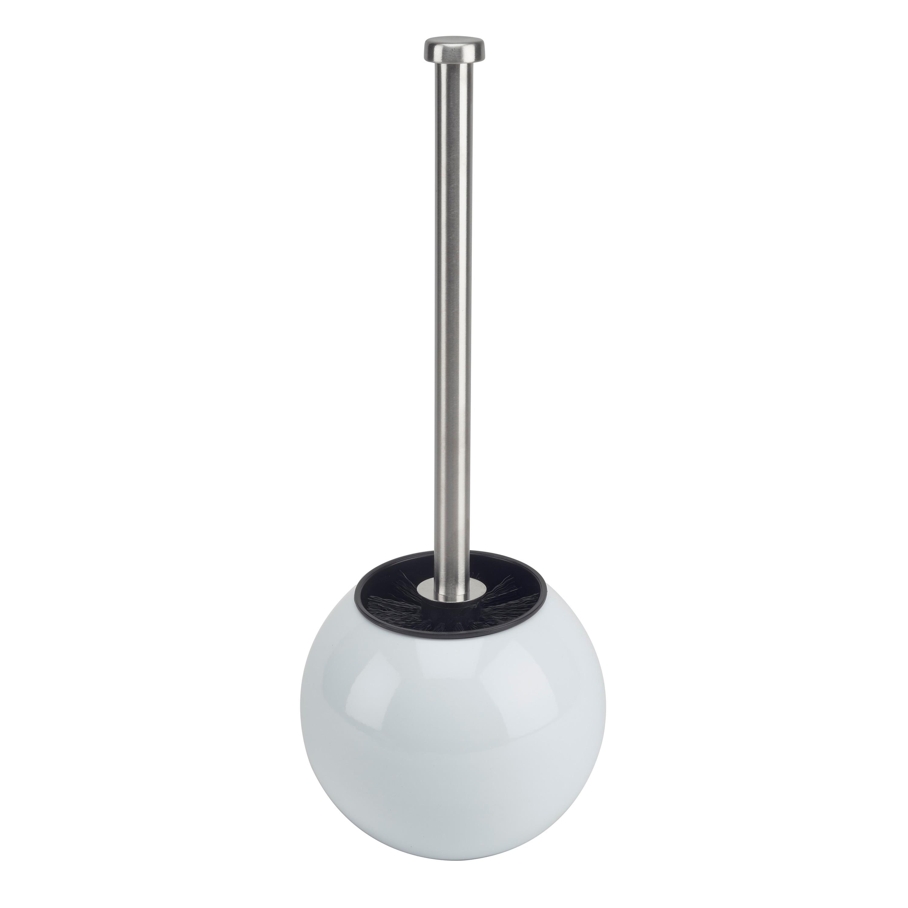 Bath Bliss Globe Design Toilet Brush and Holder White: Stainless Steel, Bathroom Cleaning Accessory, Plunger-Compatible