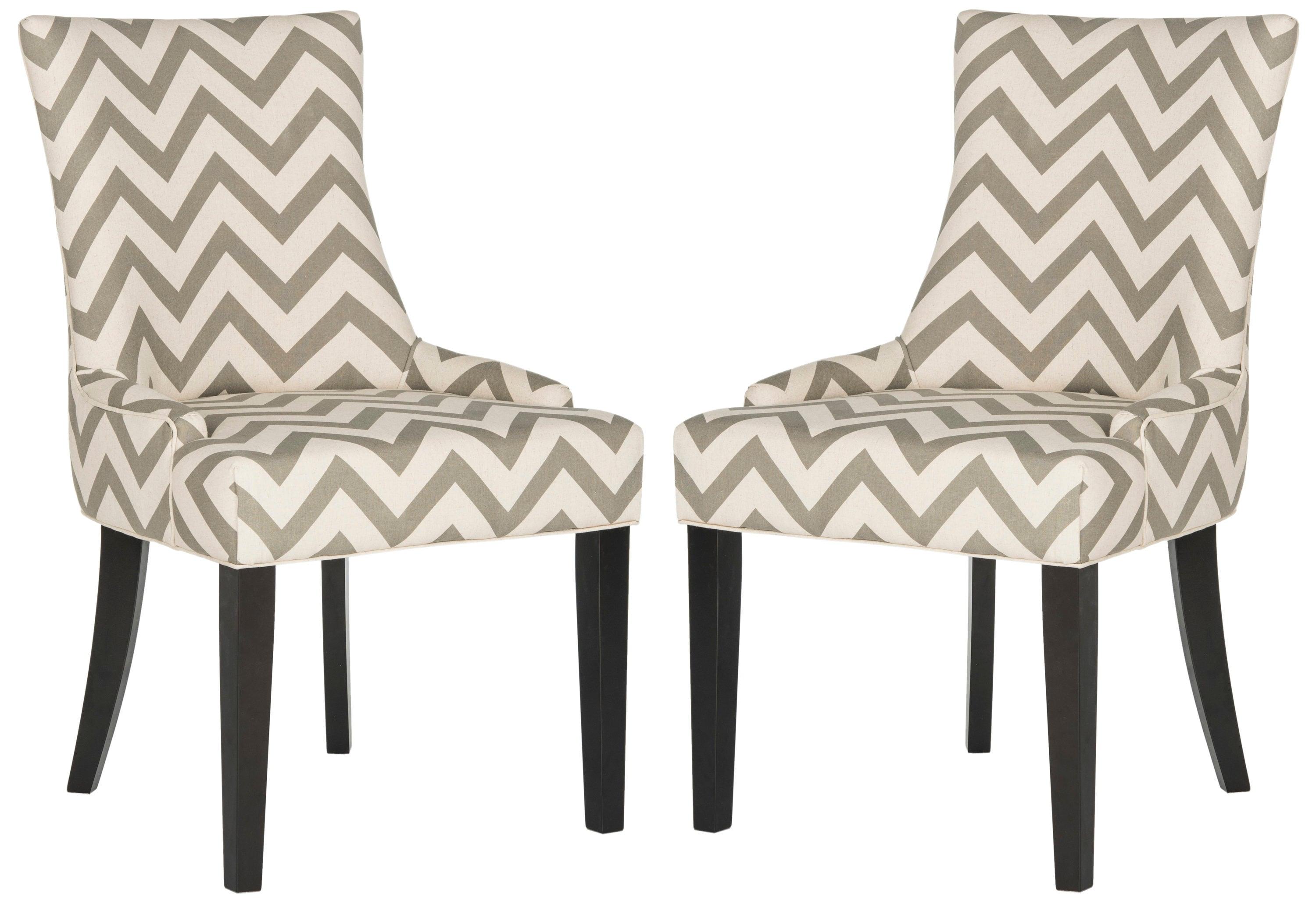 SAFAVIEH Lester 19" H Contemporary Glam Dining Chair, Grey/White/Espresso, Set of 2
