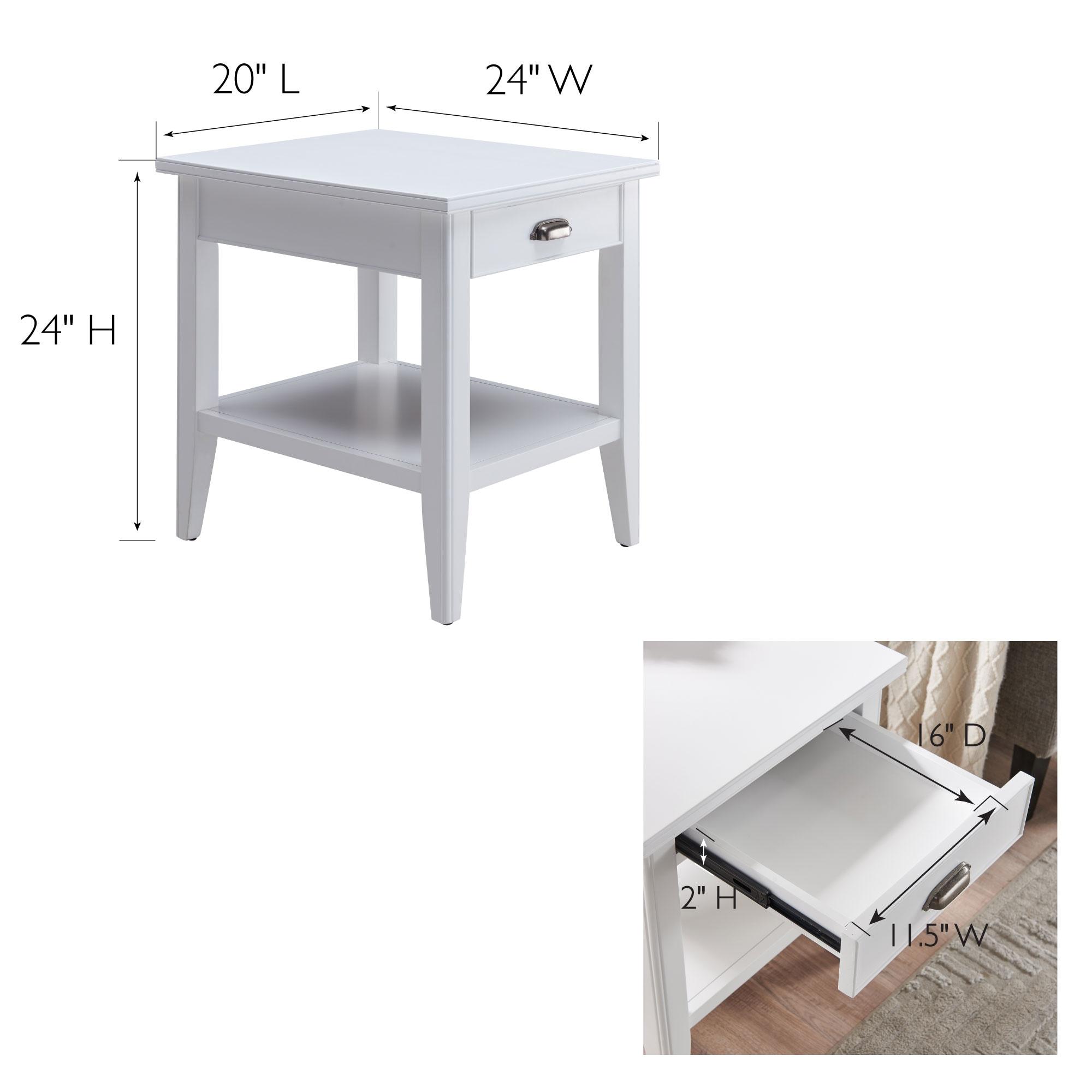 Leick Home 10507-WT Laurent End Table with Drawer and Display Shelf-White