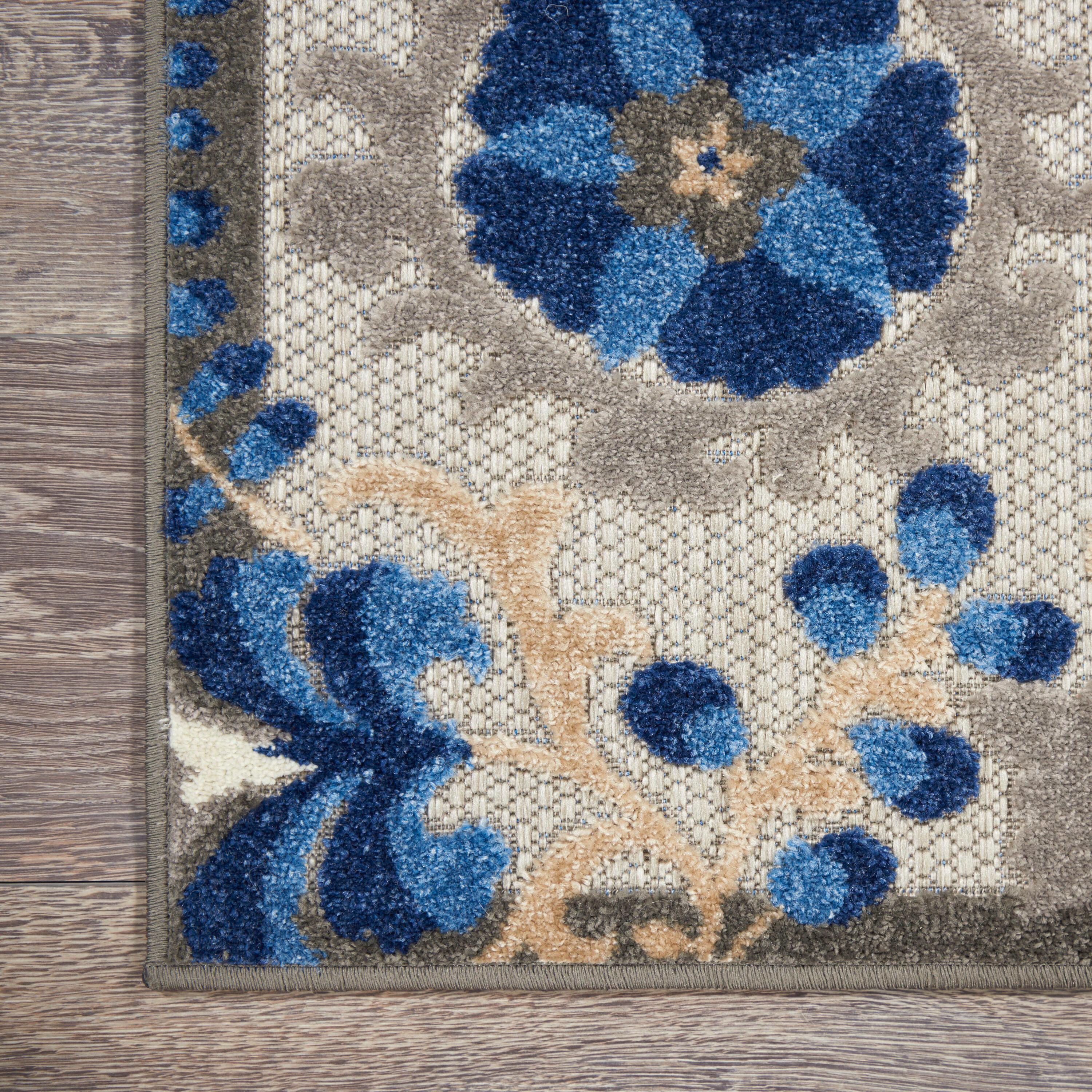 Nourison Aloha Floral Textured Flatweave High-Low Indoor Outdoor Area Rug Natural/Blue 3'6" x 5'6"