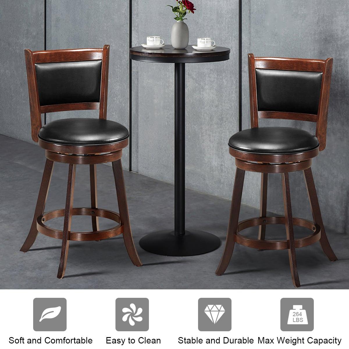 Bar Stools Set of 2, 360 Degree Swivel, Accent Wooden Swivel Seat Counter Height Bar Stool, Leather Upholstered Design, PVC Cushioned Seat, Perfect for Dining and Living Room (Height 24")