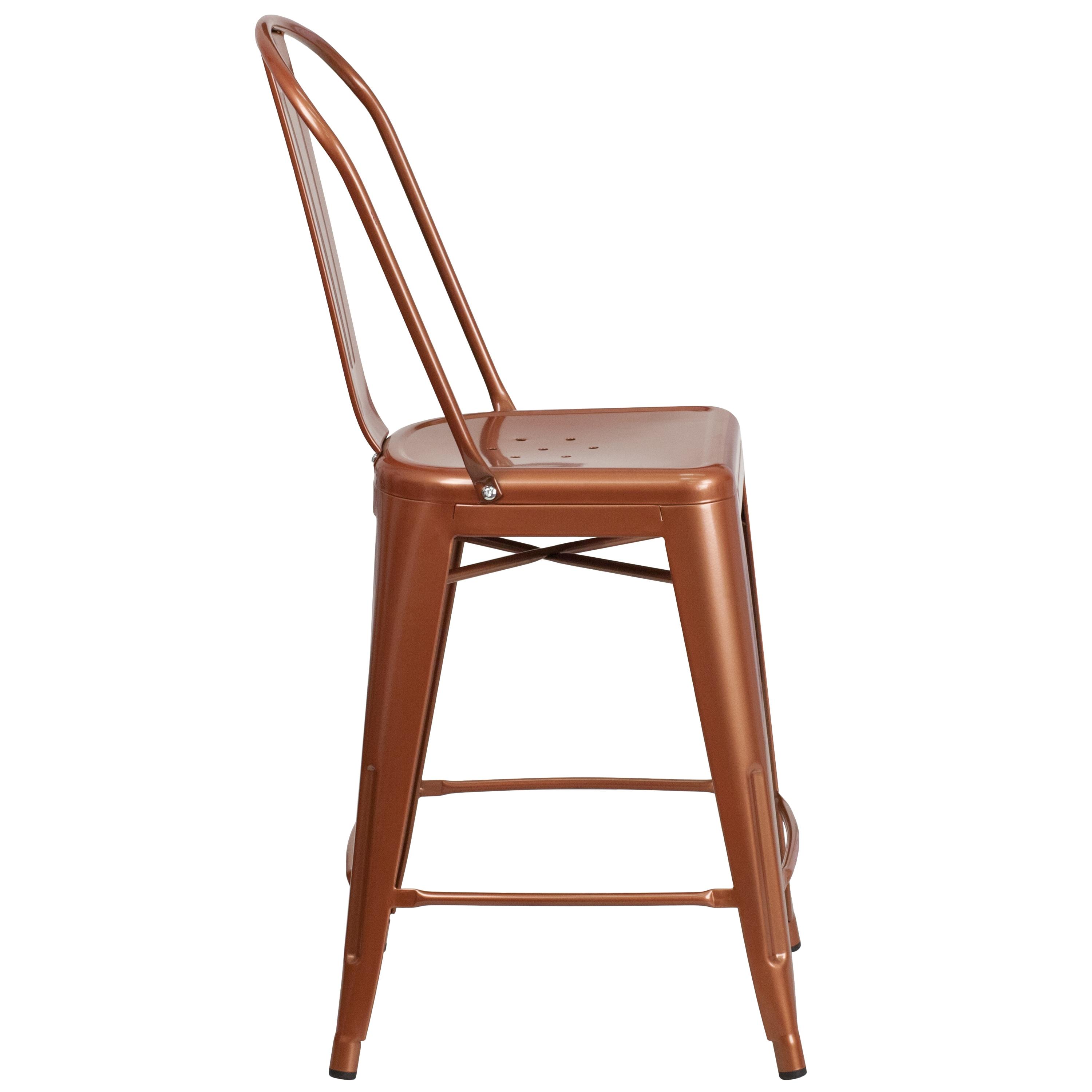 Flash Furniture Commercial Grade 24" High Copper Metal Indoor-Outdoor Counter Height Stool with Back