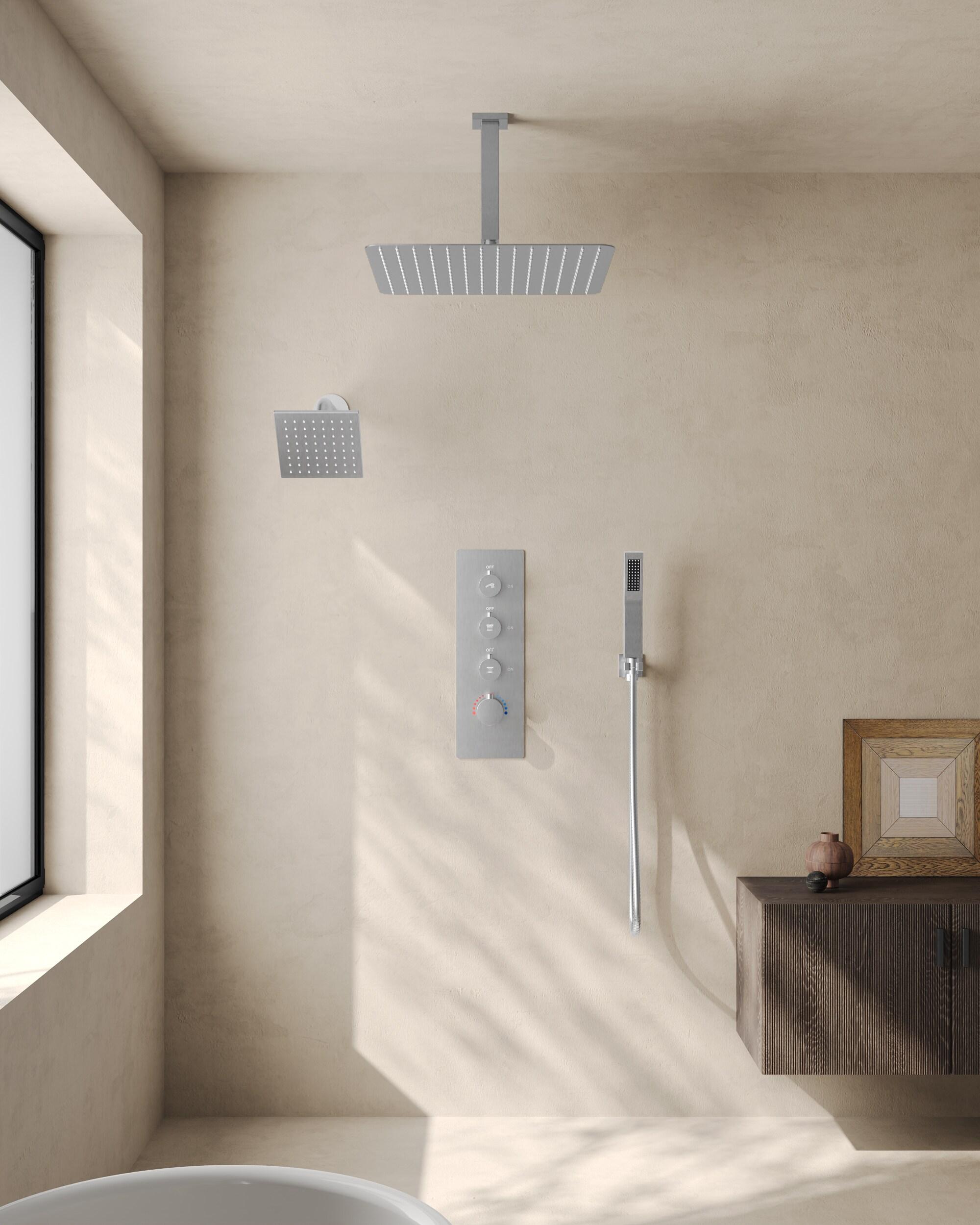 DualJetSpa 15-Spray Patterns 16" & 6" Dual Shower Head, Shower FaucetSystem with Thermostatic Rough-in Valve and Body Jets