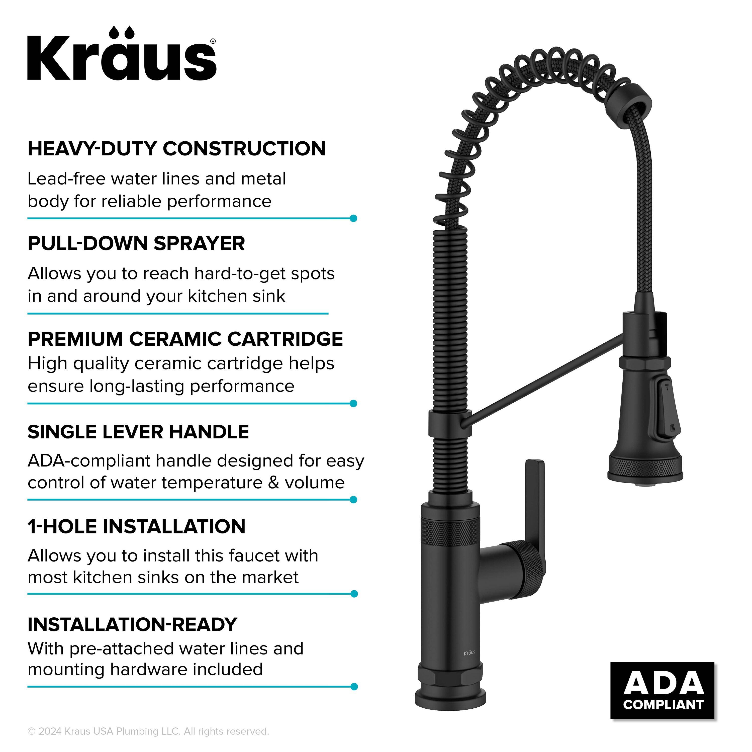 KRAUS Bolden Commercial Style 2-Function Single Handle Pull Down Kitchen Faucet