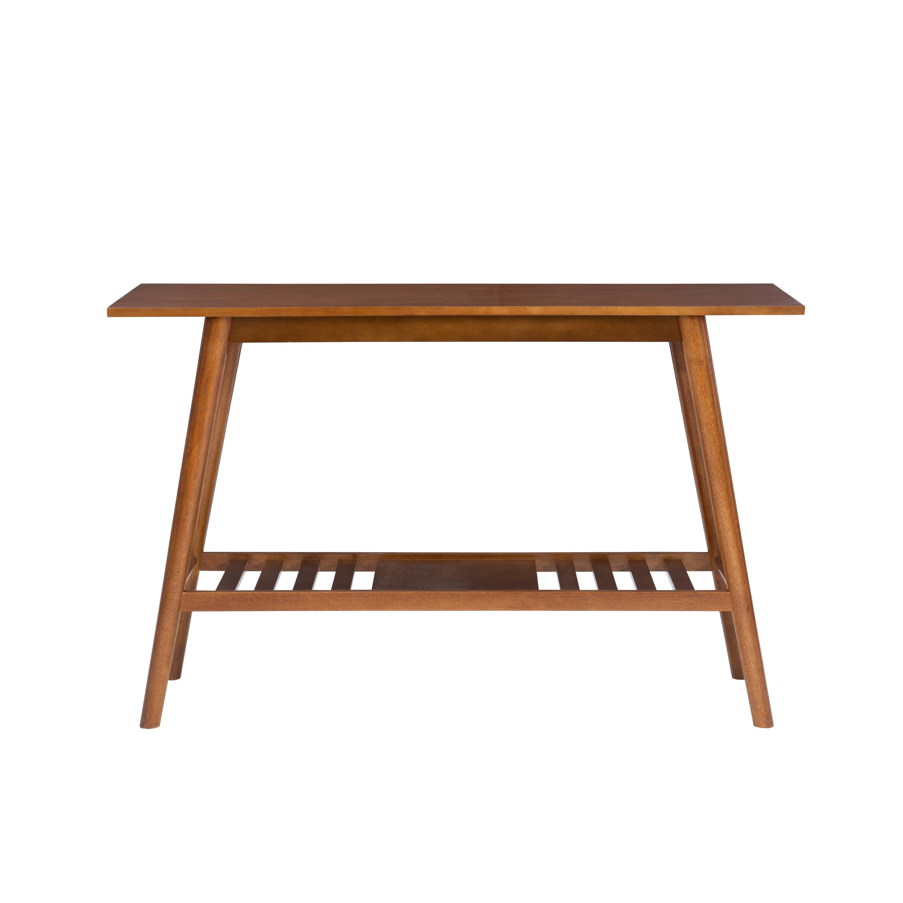 Linon 48" Charlotte Mid-Century Modern Wood Console Table With Bottom Storage Shelf Brown: Rubberwood Frame, MDF Surface