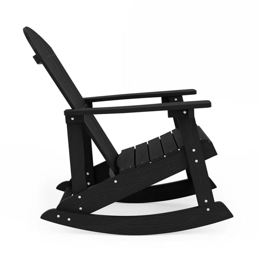 JUSTLET Plastic Adirondack Rocking Chair,HDPE All-Weather Outdoor Rocking Adirondack Chair for Porch, Patio, Balcony,Black