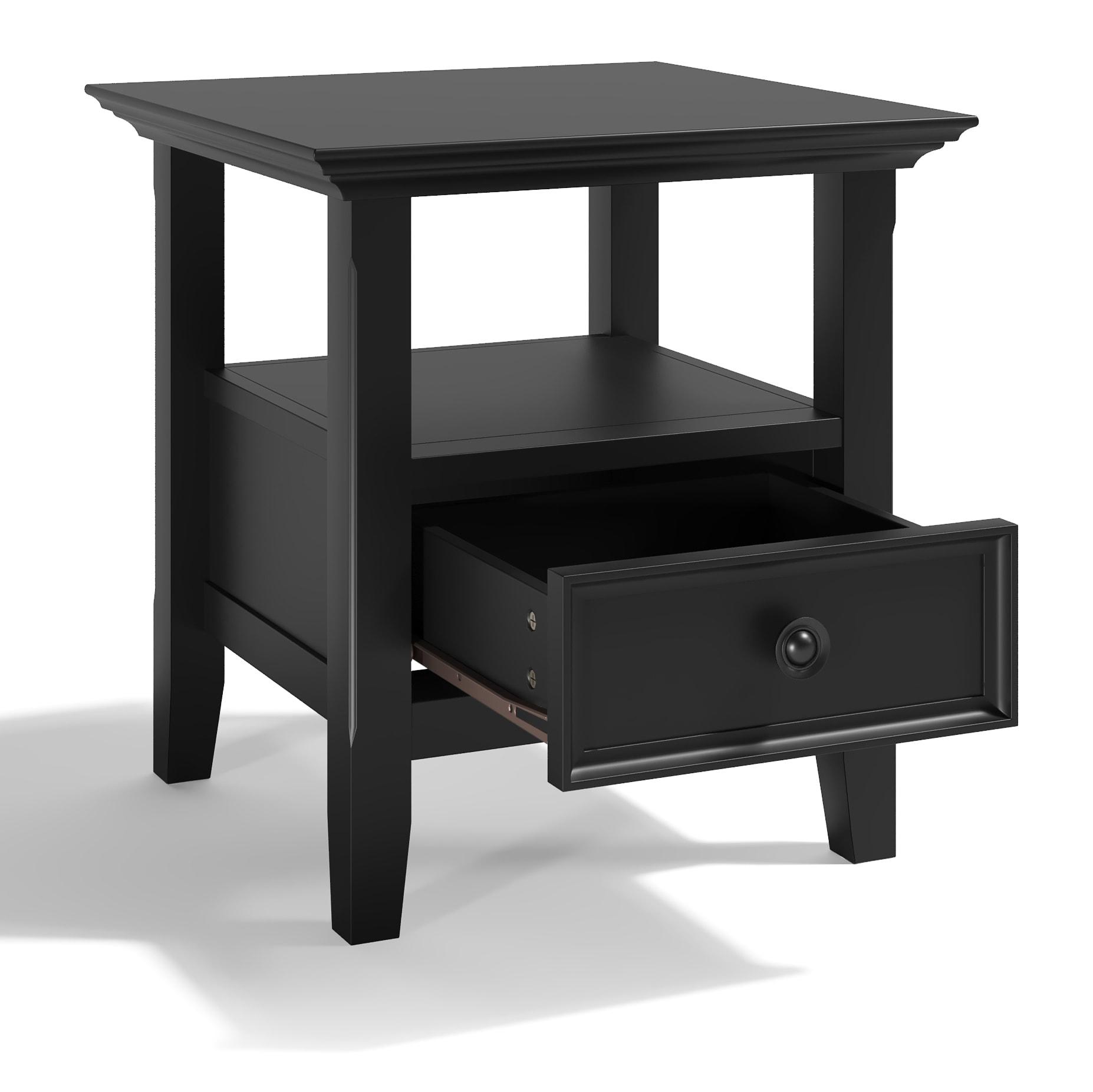 Simpli Home Amherst Solid Wood Transitional End Table with Drawer and Shelf