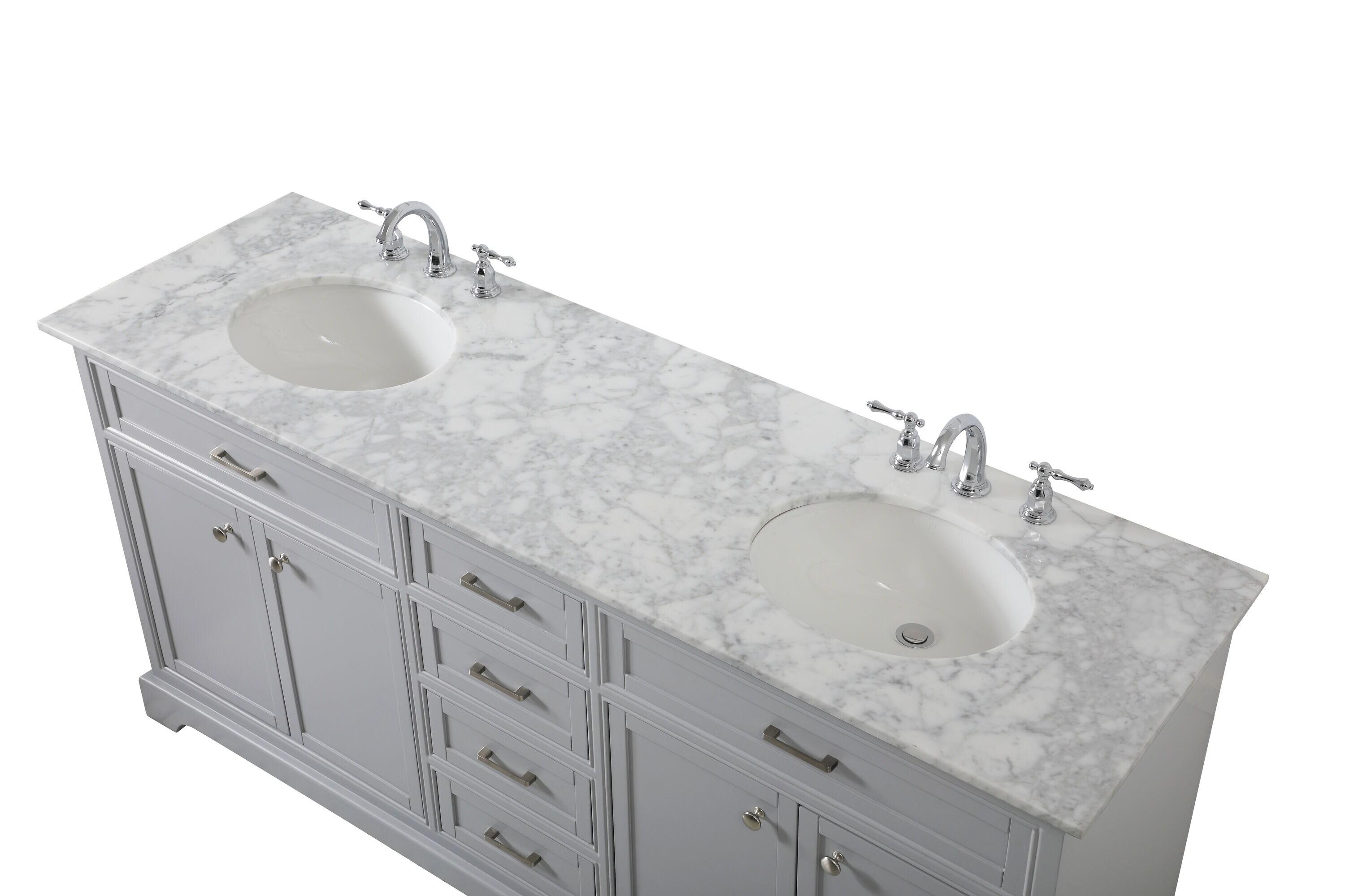 Elegant Decor Americana 72" Metal MDF Marble Double Bathroom Vanity in Gray