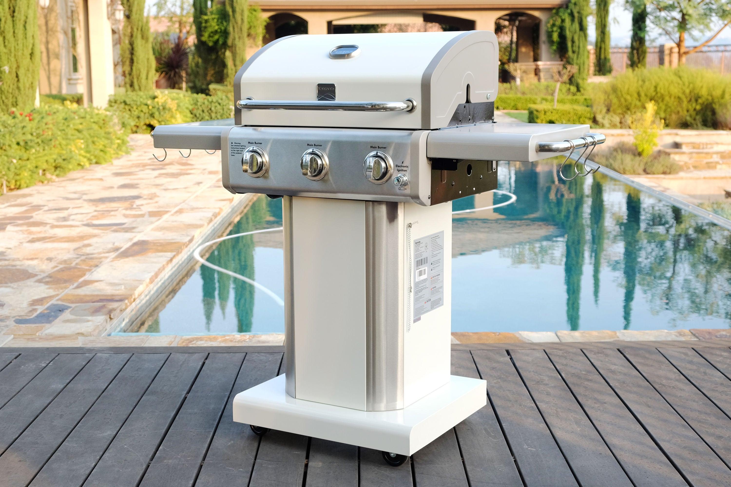 Kenmore 3-Burner Propane Gas Grill with Foldable Side Tables for Outdoor BBQ