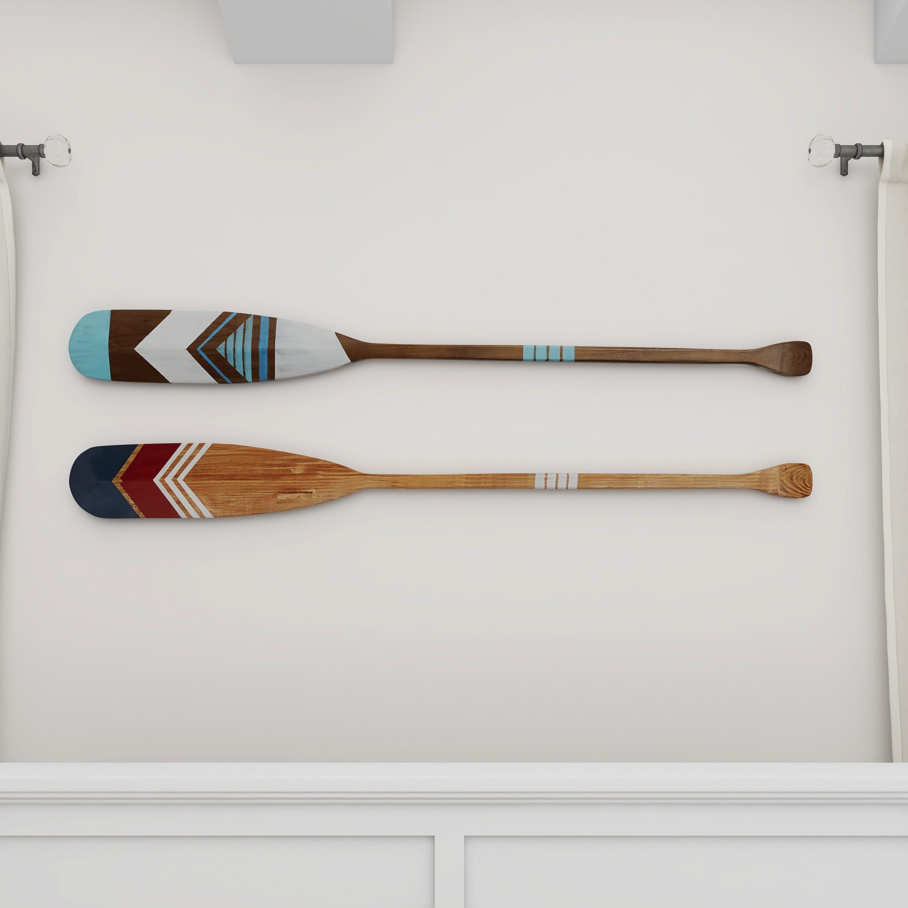 DecMode Multi Colored Wood Novelty Canoe Oar Paddle Wall Decor with Arrow and Stripe Patterns (2 Count)