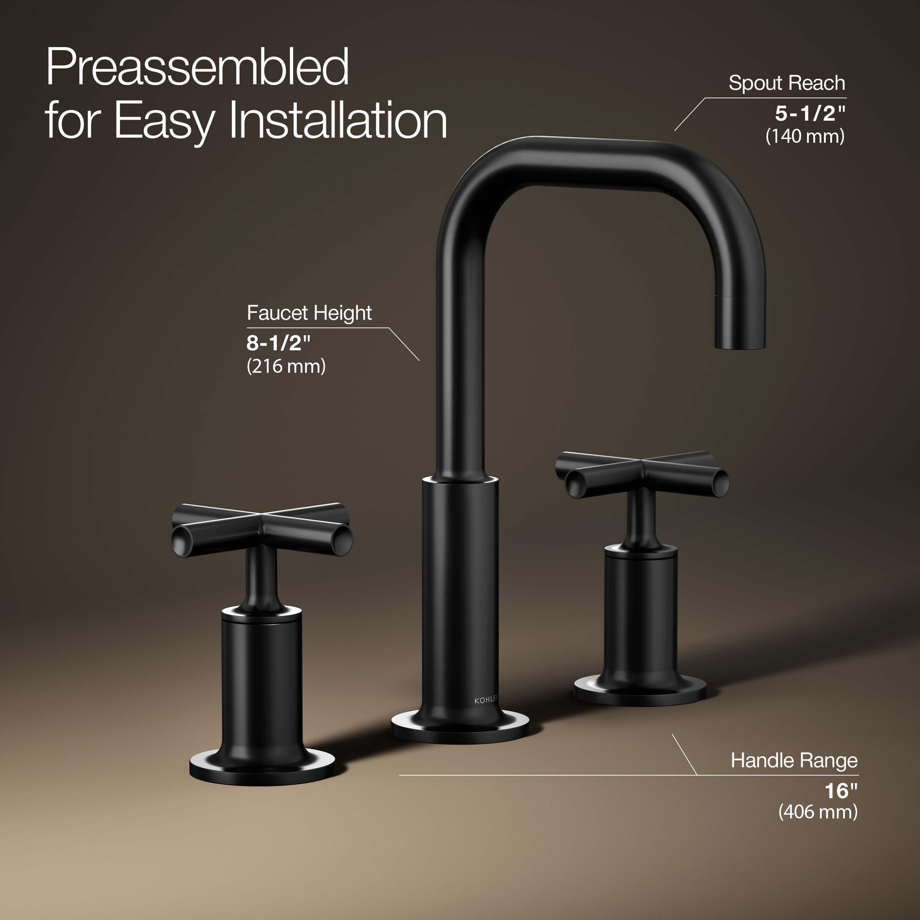 Kohler Purist® Widespread Bathroom Faucet with Pop-Up Drain Assembly, 3-Hole High Arc Cross Handle Bathroom Sink Faucet, 1.2 gpm