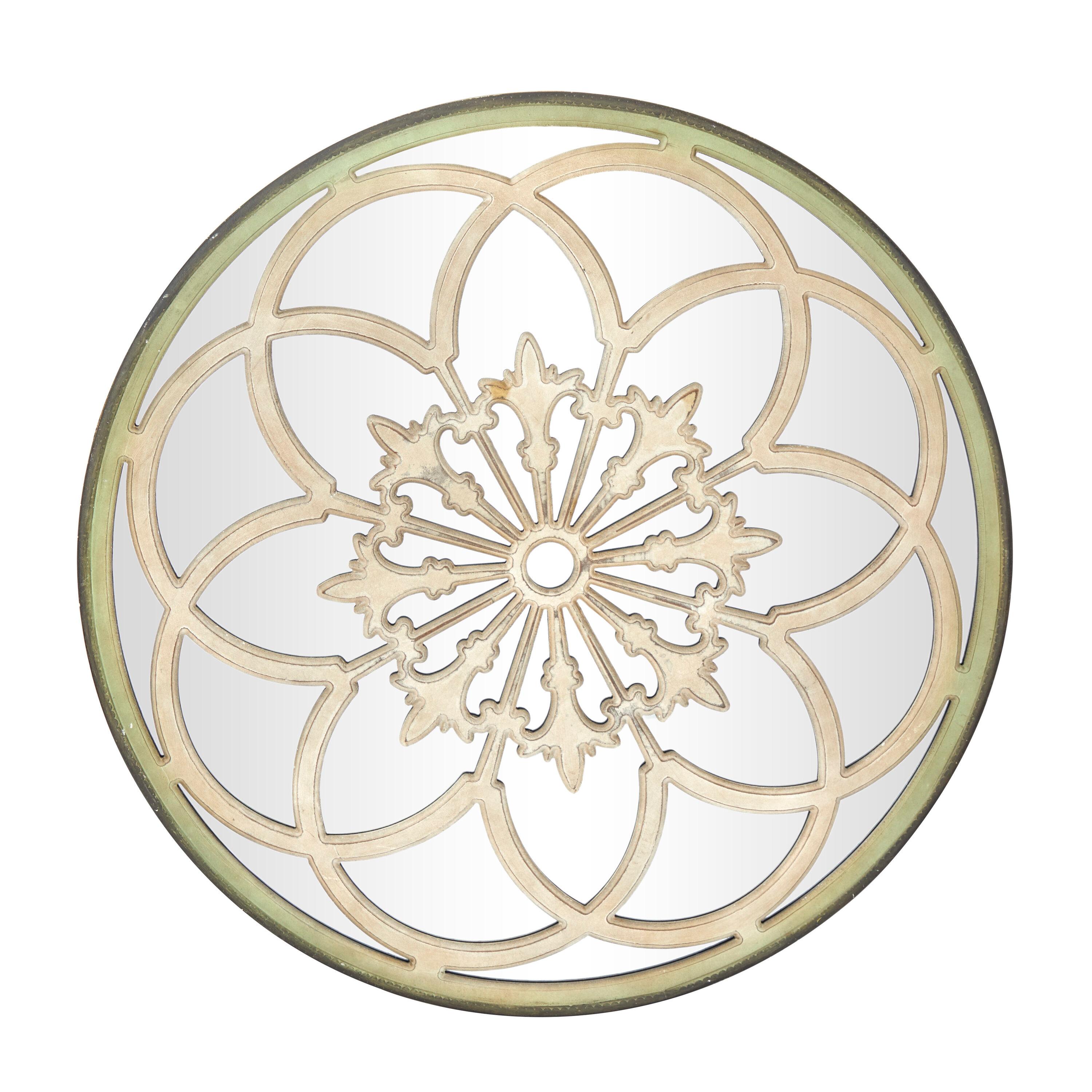 DecMode 40" x 40" White Medallion Floral Wall Mirror