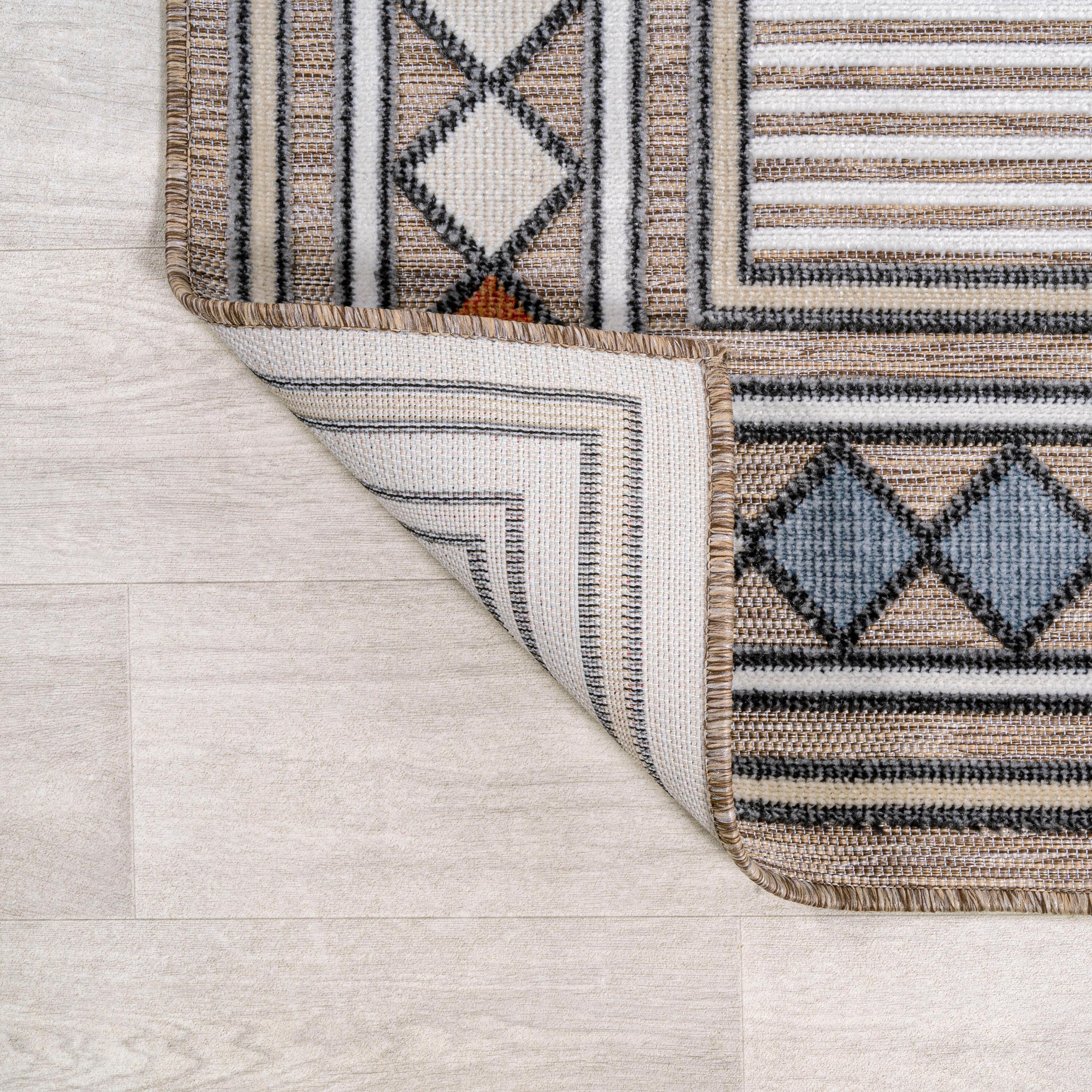 JONATHAN Y Sebastian High-Low Modern Diamond Border Brown/Ivory 3 ft. x 5 ft. Indoor/Outdoor Area Rug