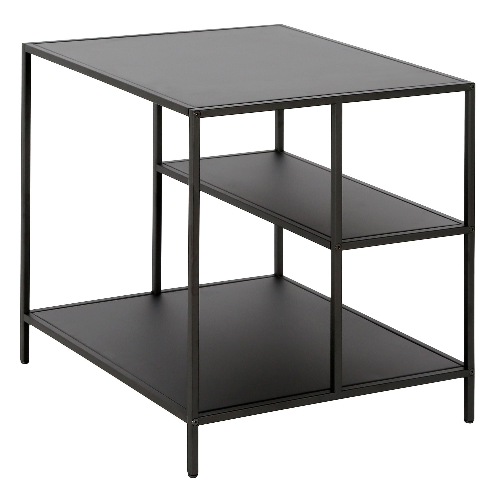 Evelyn&Zoe Winthrop 20" Wide Square Side Table with Metal Shelves in Blackened Bronze