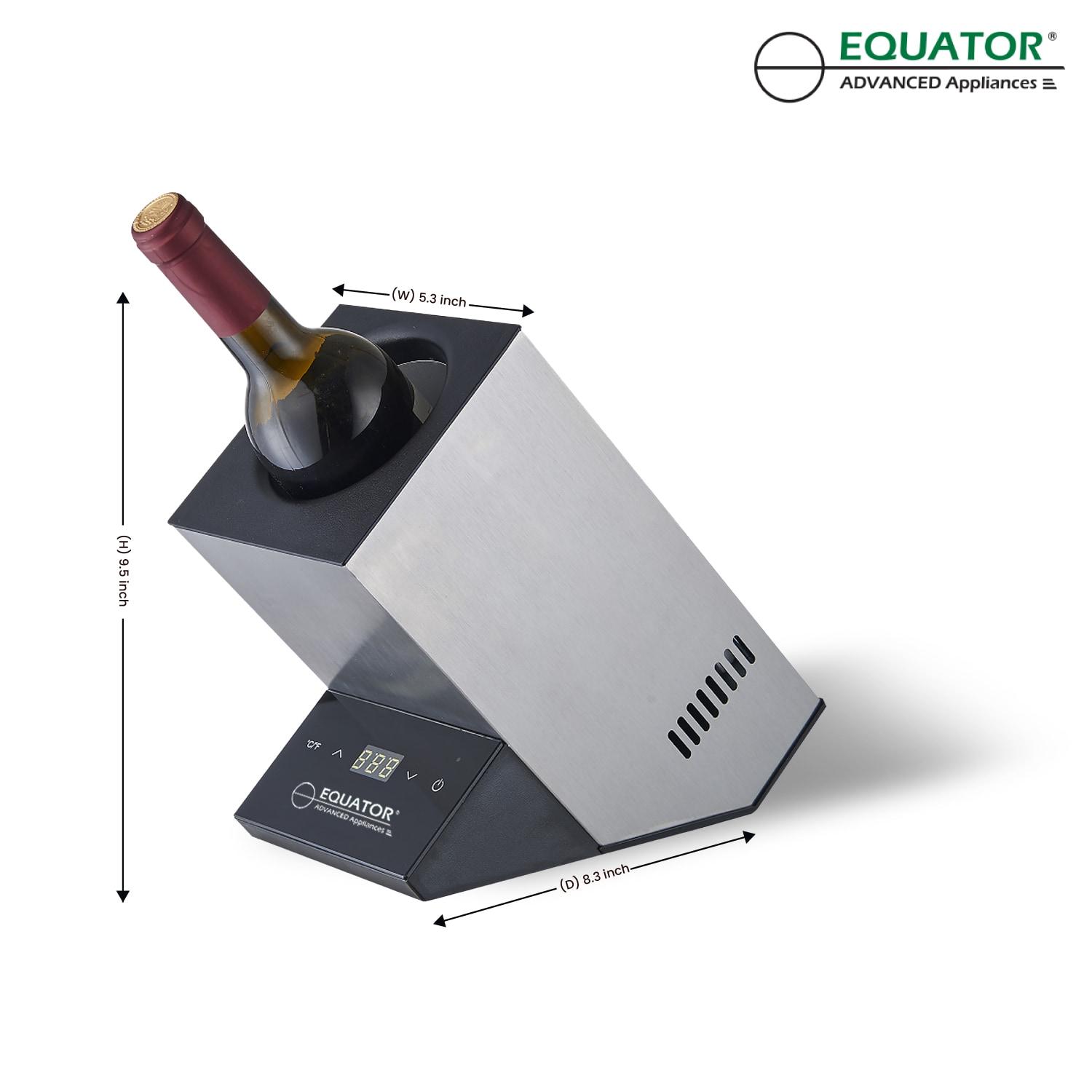 Equator Advanced Appliances Equator 110V/12V Portable Electric Wine Chiller for Red, White, Champagne, and Water Bottles, 750mL Single Bottle Cooler, Stainless Body, Rechargeable, 24h Cold, Ideal for Parties & Gifts