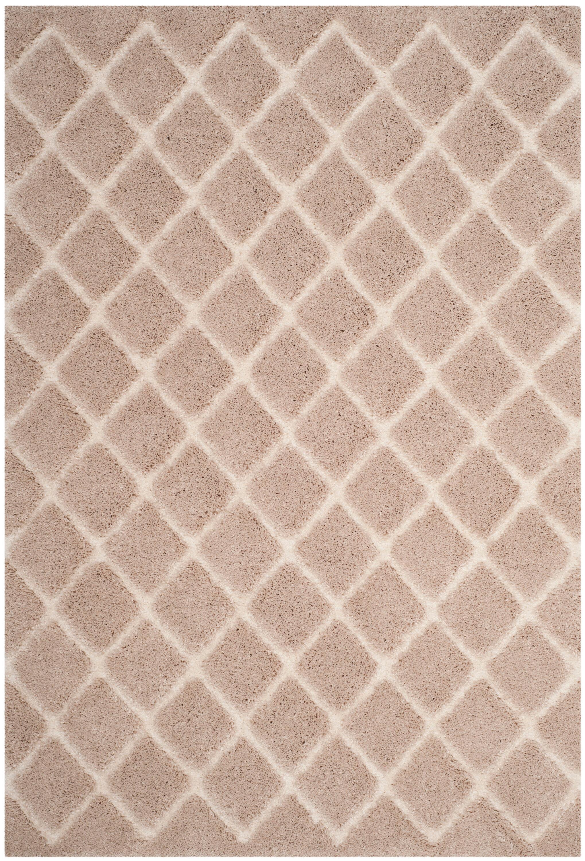 SAFAVIEH Adriana Anwar Geometric Diamonds Shag Area Rug, Beige/Cream, 3' x 5'