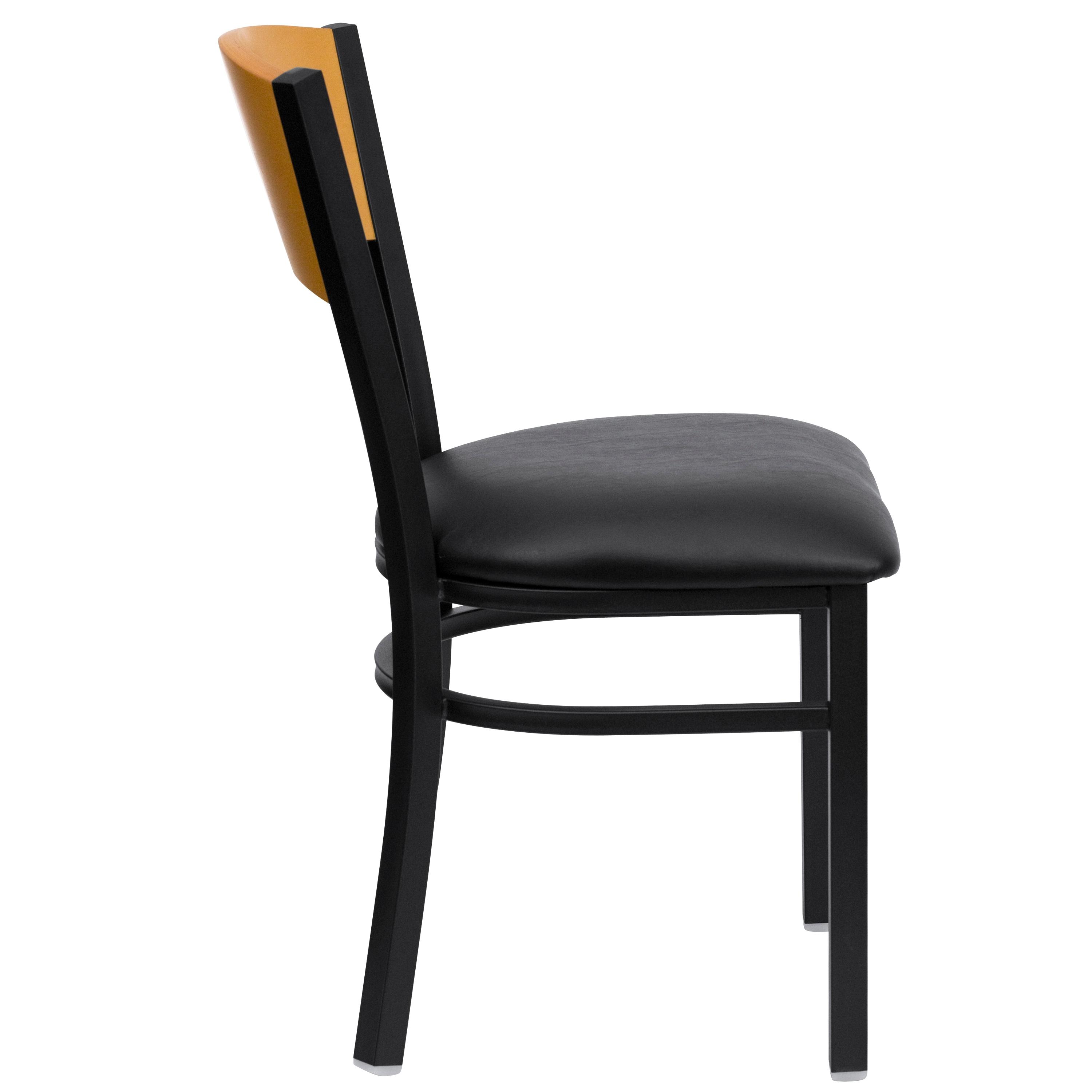 BizChair Black Circle Back Metal Restaurant Chair - Natural Wood Back, Black Vinyl Seat