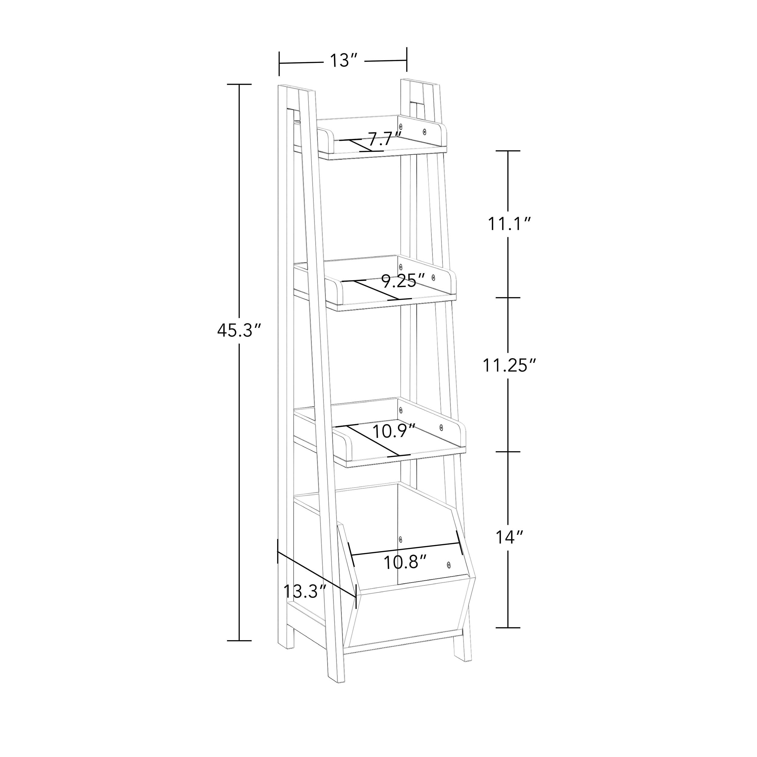 RiverRidge Amery 4-Tier 13in Ladder Shelf with Display Shelf and Storage Organizer Bin - White