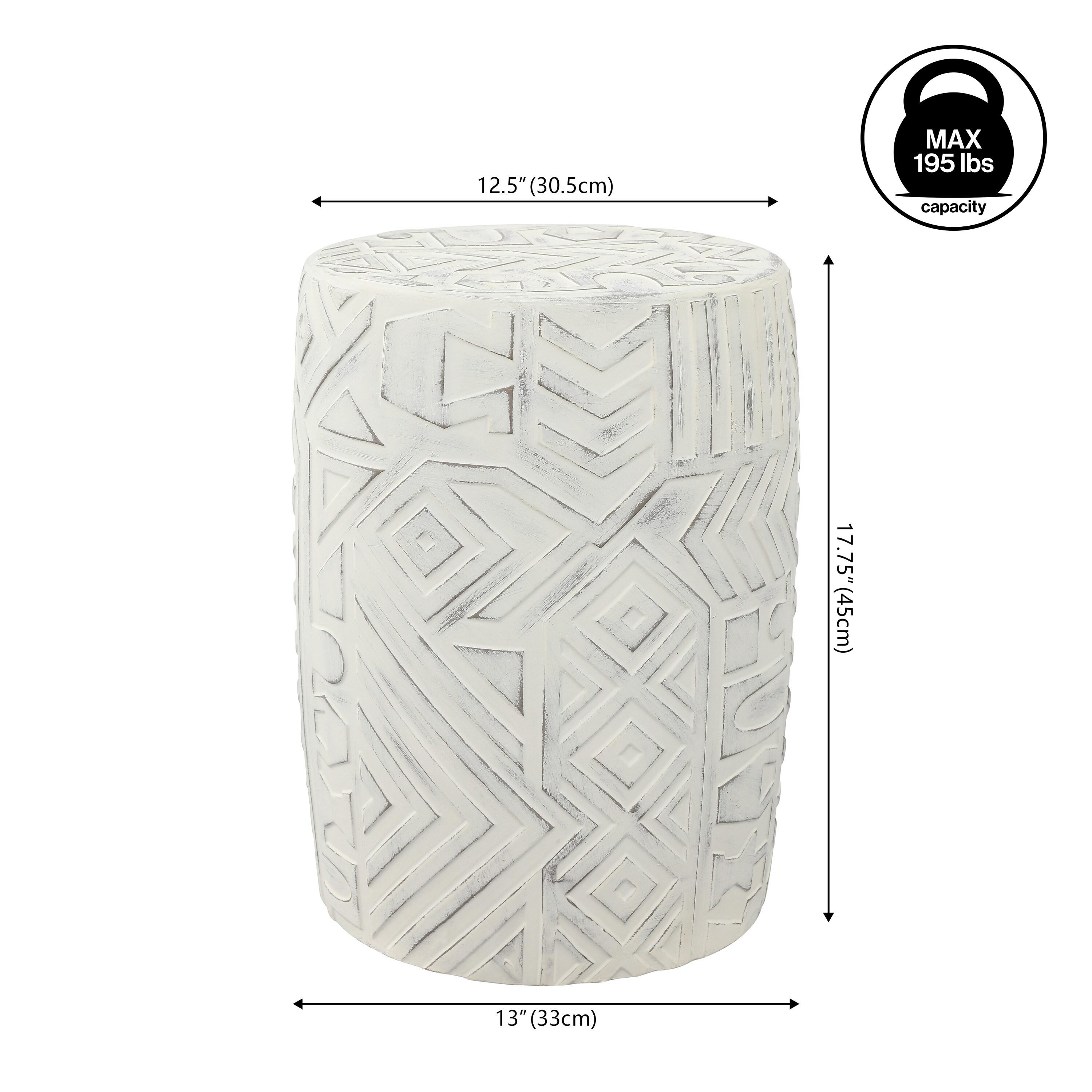 JONATHAN Y Rafi 17.75" Transitional Bohemian Geometric Drum Garden Stool, Cream