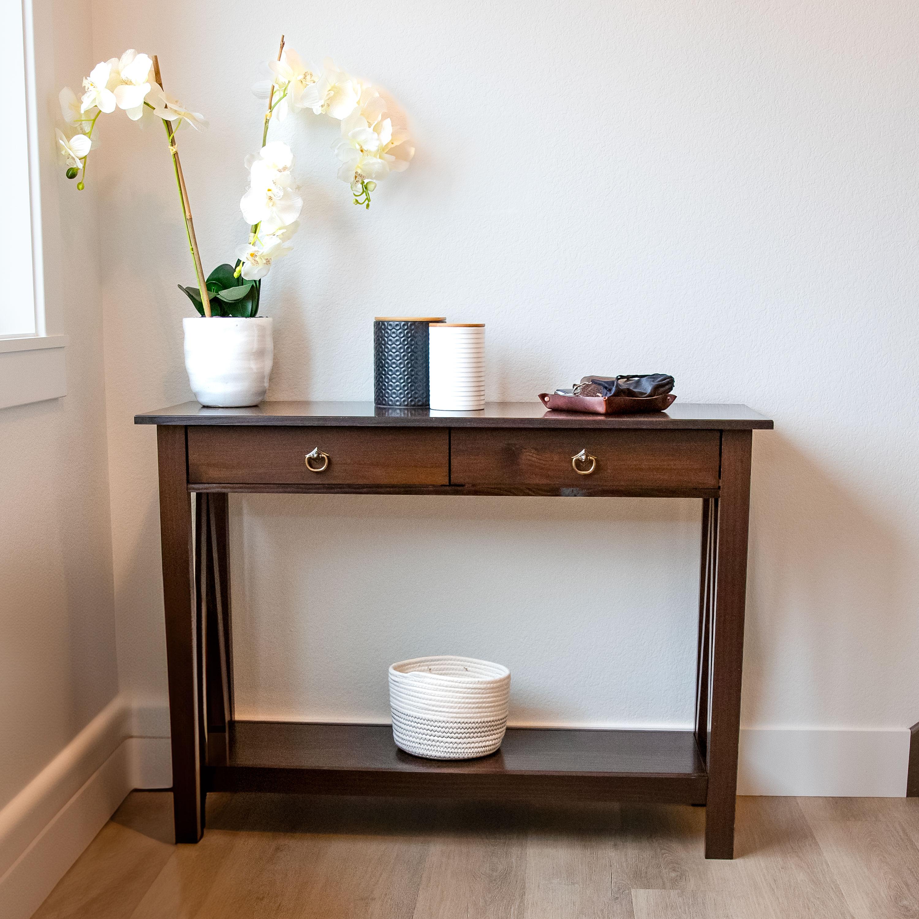 Sunnydaze Indoor Console Table with 2 Drawers and Shelf - Solid Pine Construction - Dark Brown - 42"