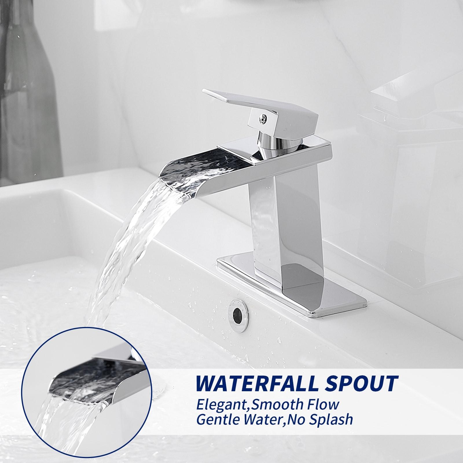 VIBRANTBATH Waterfall Single Hole Single-Handle Low-Arc Bathroom Faucet With Pop-up Drain Assembly in Gold 8009C-2