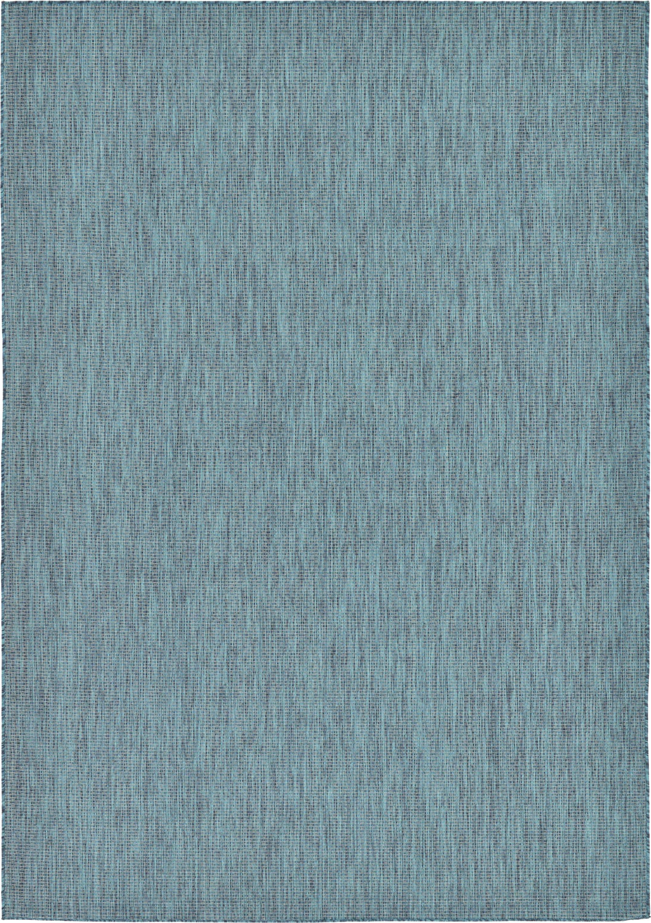 Unique Loom 7' 0 x 10' 0 Rectangle Indoor/Outdoor Solid Teal Area Rug