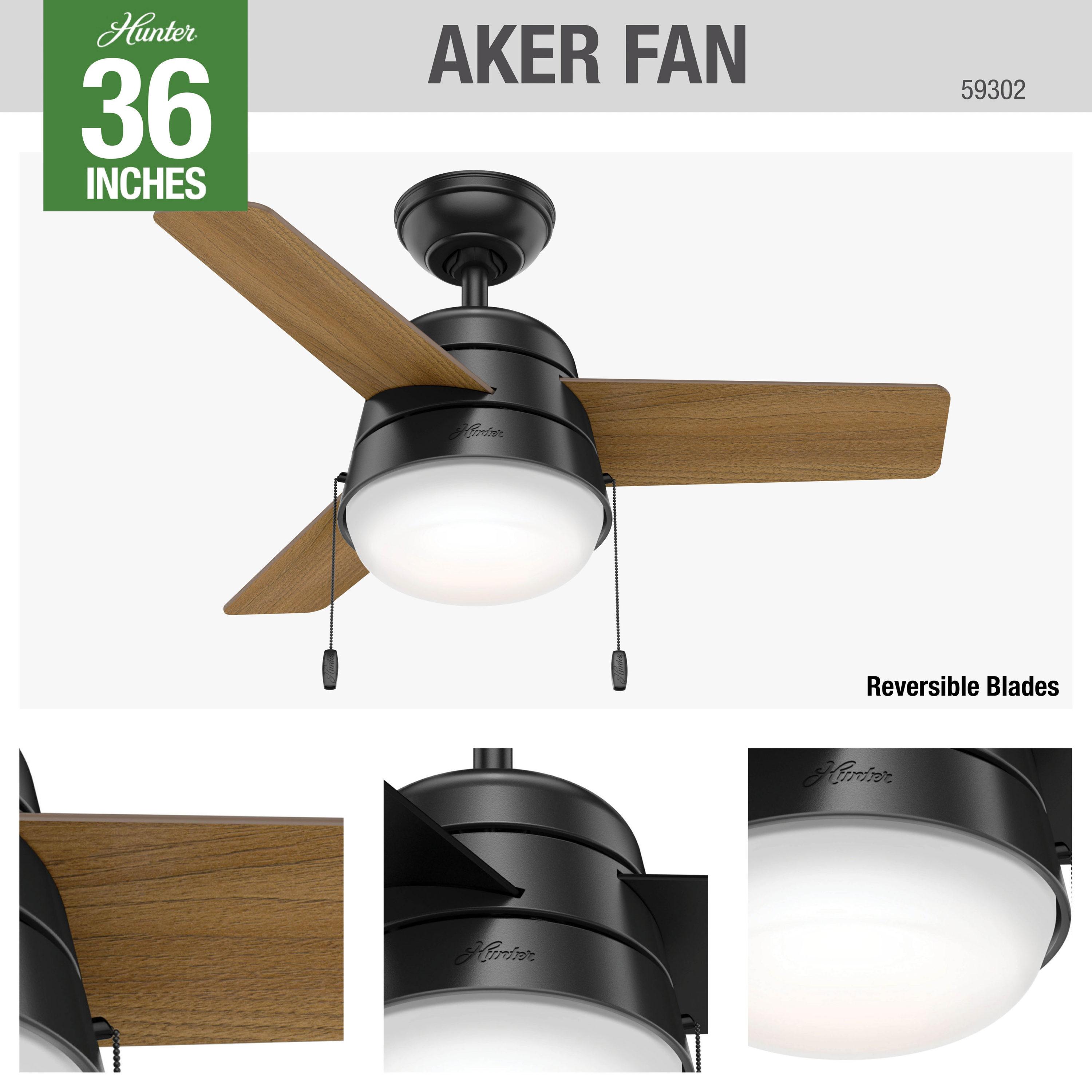 Aker 36" 3 - Blade Standard Ceiling Fan with Lights and Pull Chains