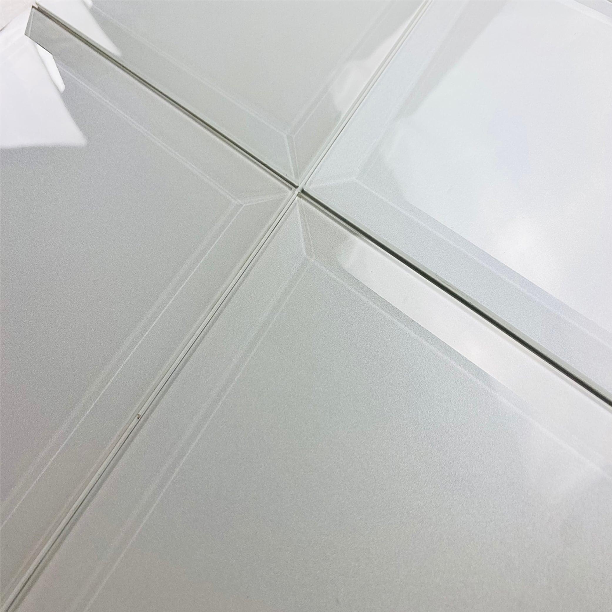 Frosted Elegance 8 in. x 8 in. Diamond Grade Glass Beveled Large Format Square Decorative Kitchen & Bathroom Wall Tile