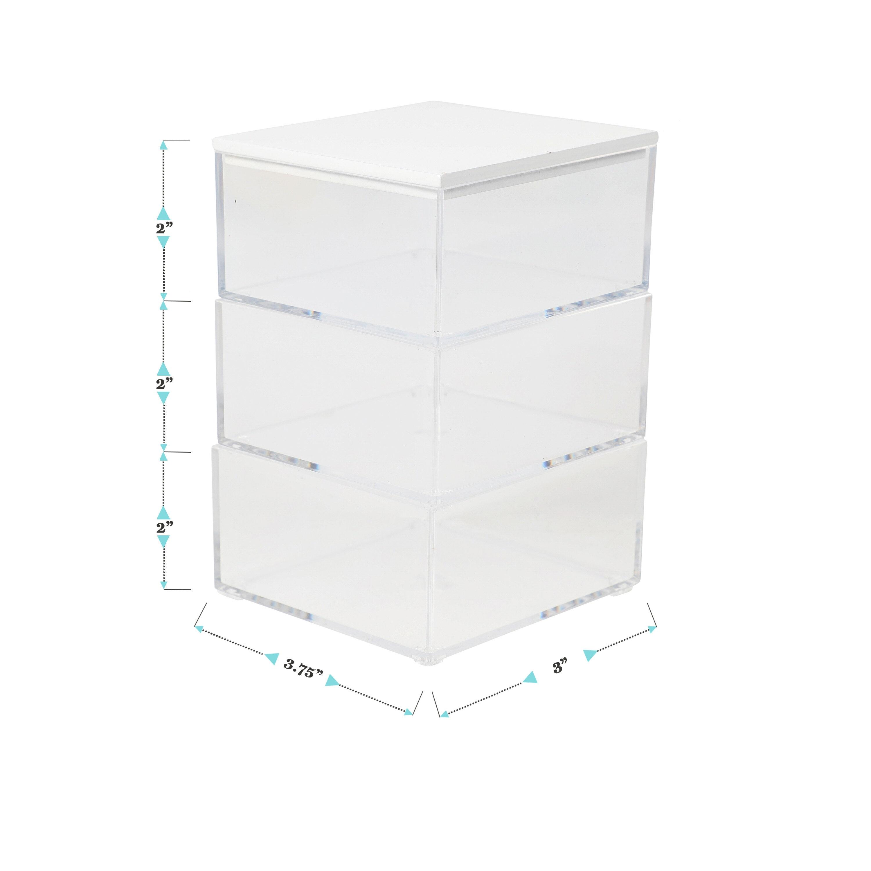 Martha Stewart Brody Clear Plastic Storage Organizer Bins with White Engineered Wood Lid for Home Office, Kitchen, or Bathroom, 3 Pack Small, 3.75" x 3"