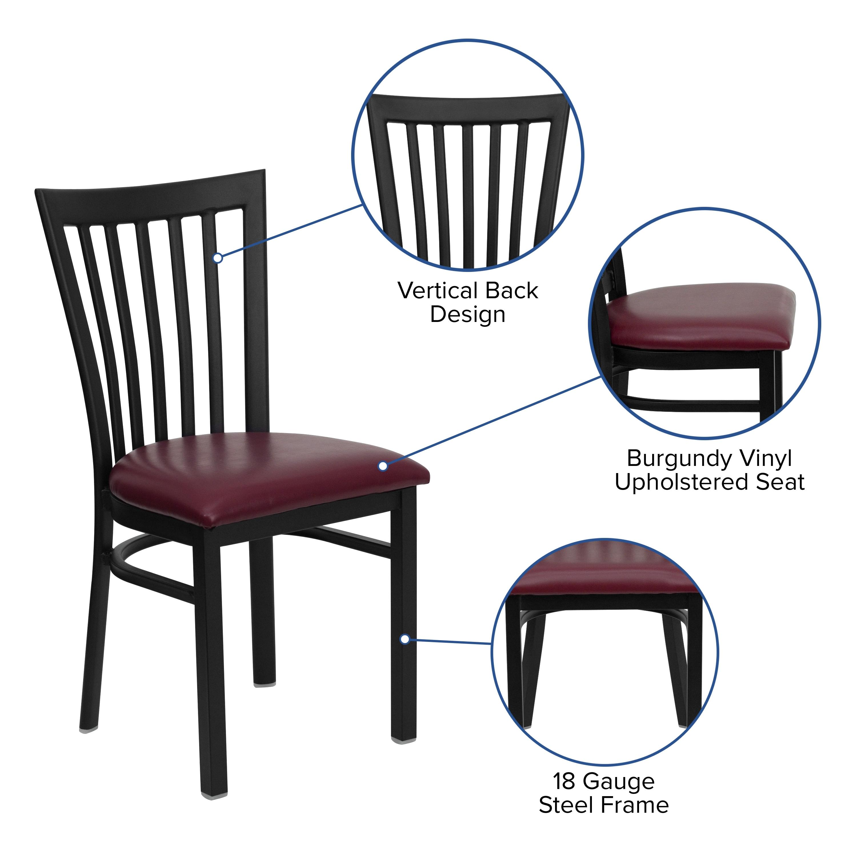 BizChair Black School House Back Metal Restaurant Chair - Burgundy Vinyl Seat
